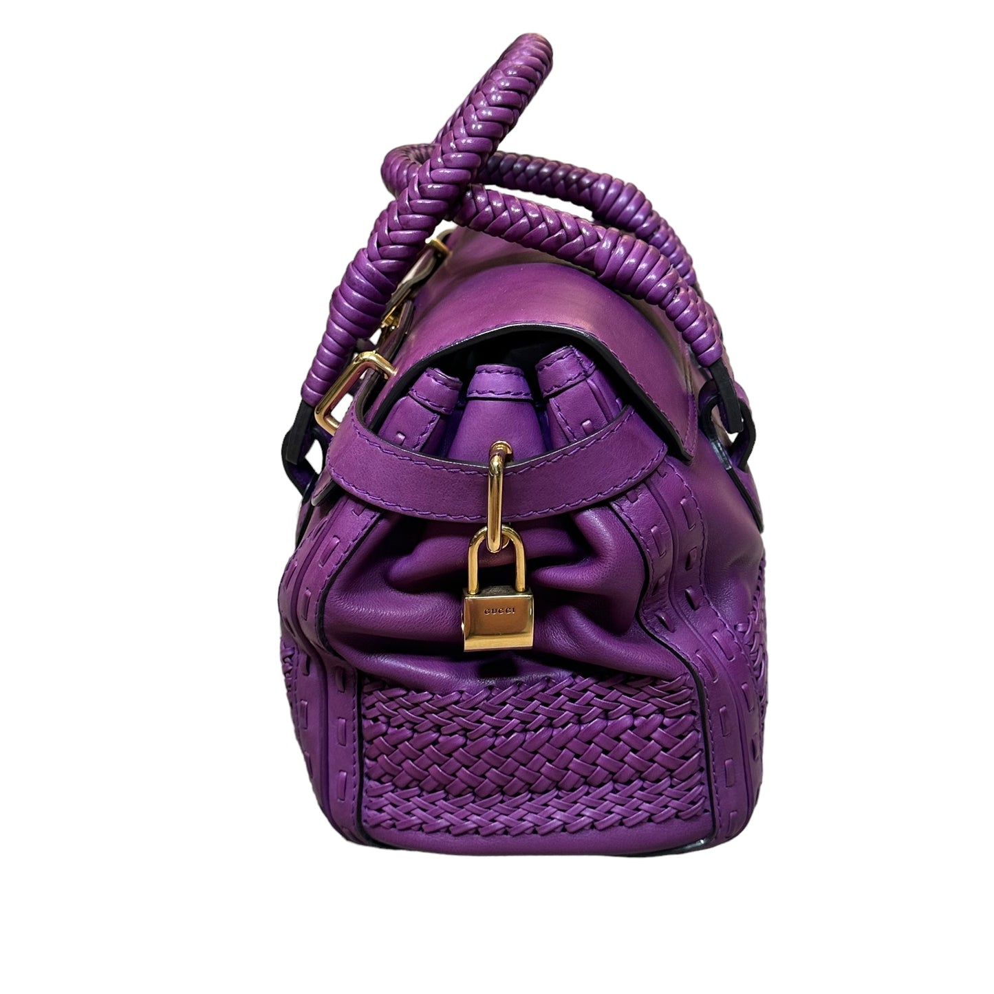 Gucci Leather Handwoven Satchel Bucket Braided Top Handle Doctor Bag