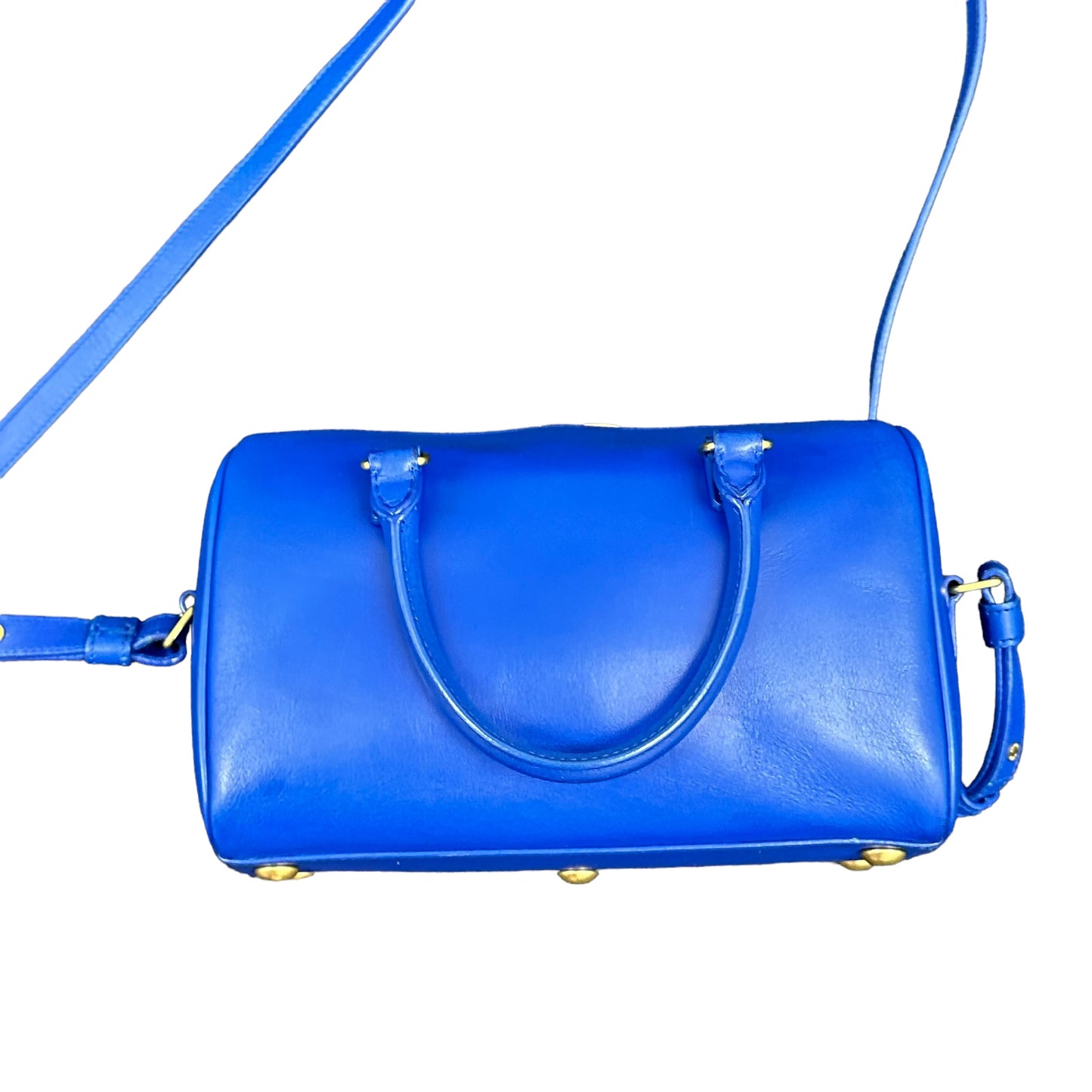 YSL Yves Saint Laurent Cobalt Blue Mini Calfskin Boston Two-Way Strap Speedy Bag