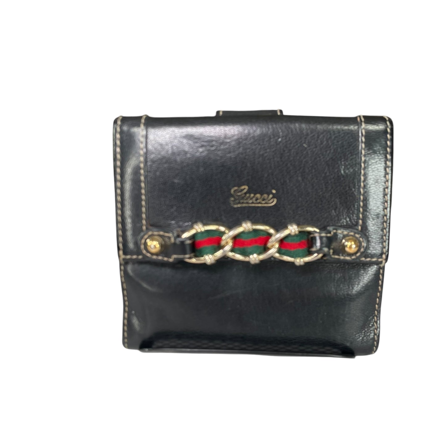 Gucci Capri Wallet Black Leather Web Horsebit Compact Wallet Vintage GG