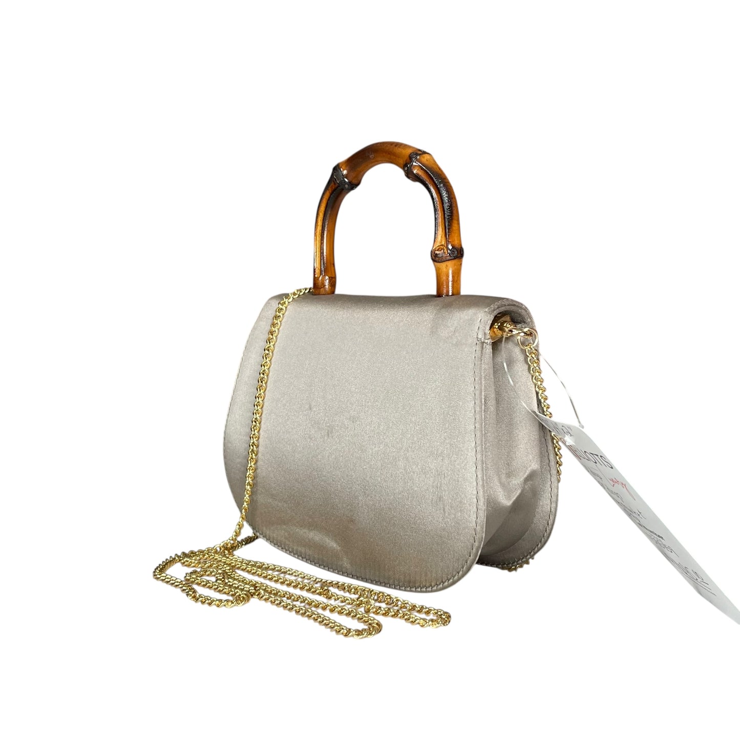 Gucci GG Mini 1947 StyleChampagne Satin GHW Bamboo 1990s Top Handle Crossbody