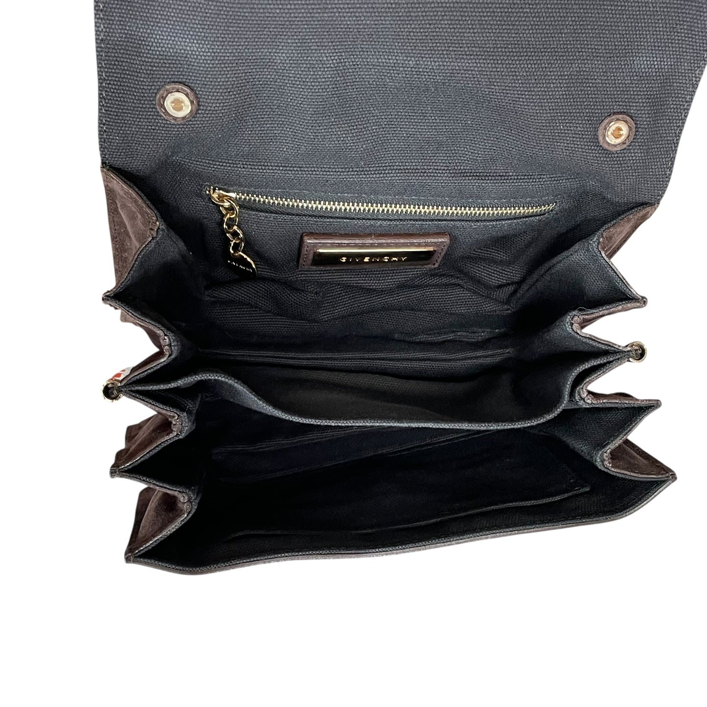 Givenchy Turn-Lock 4G Brown Suede GHW Woven Strap Clutch Handbag
