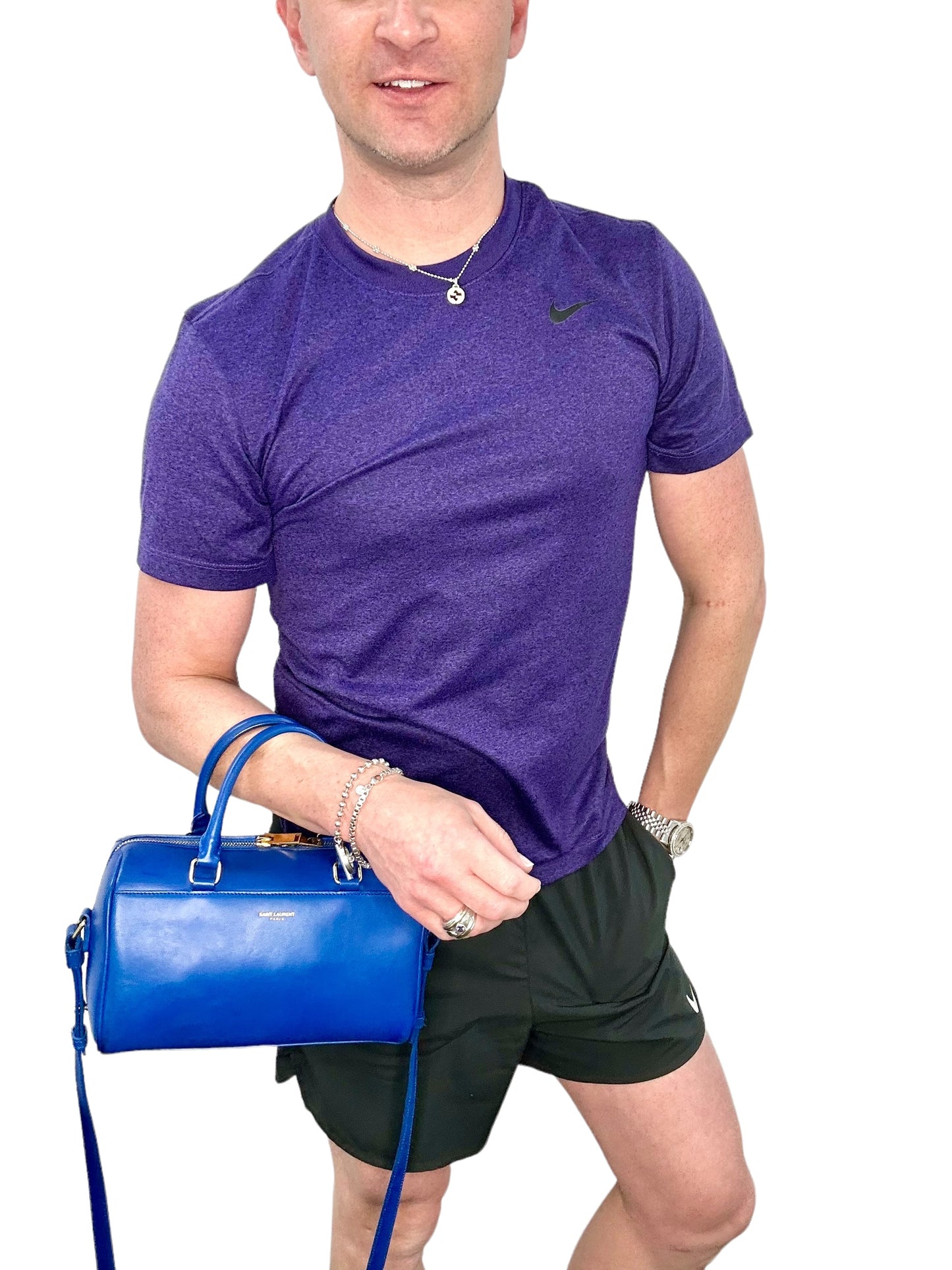YSL Yves Saint Laurent Cobalt Blue Mini Calfskin Boston Two-Way Strap Speedy Bag