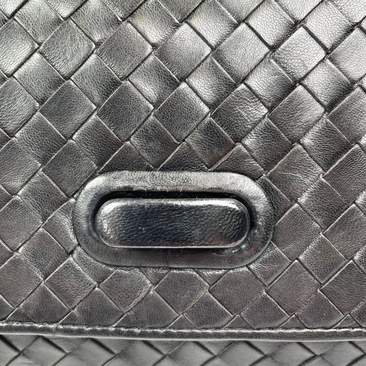 Bottega Veneta Black Intrecciato Leather Woven Top Handle Flap Turn-Lock Purse