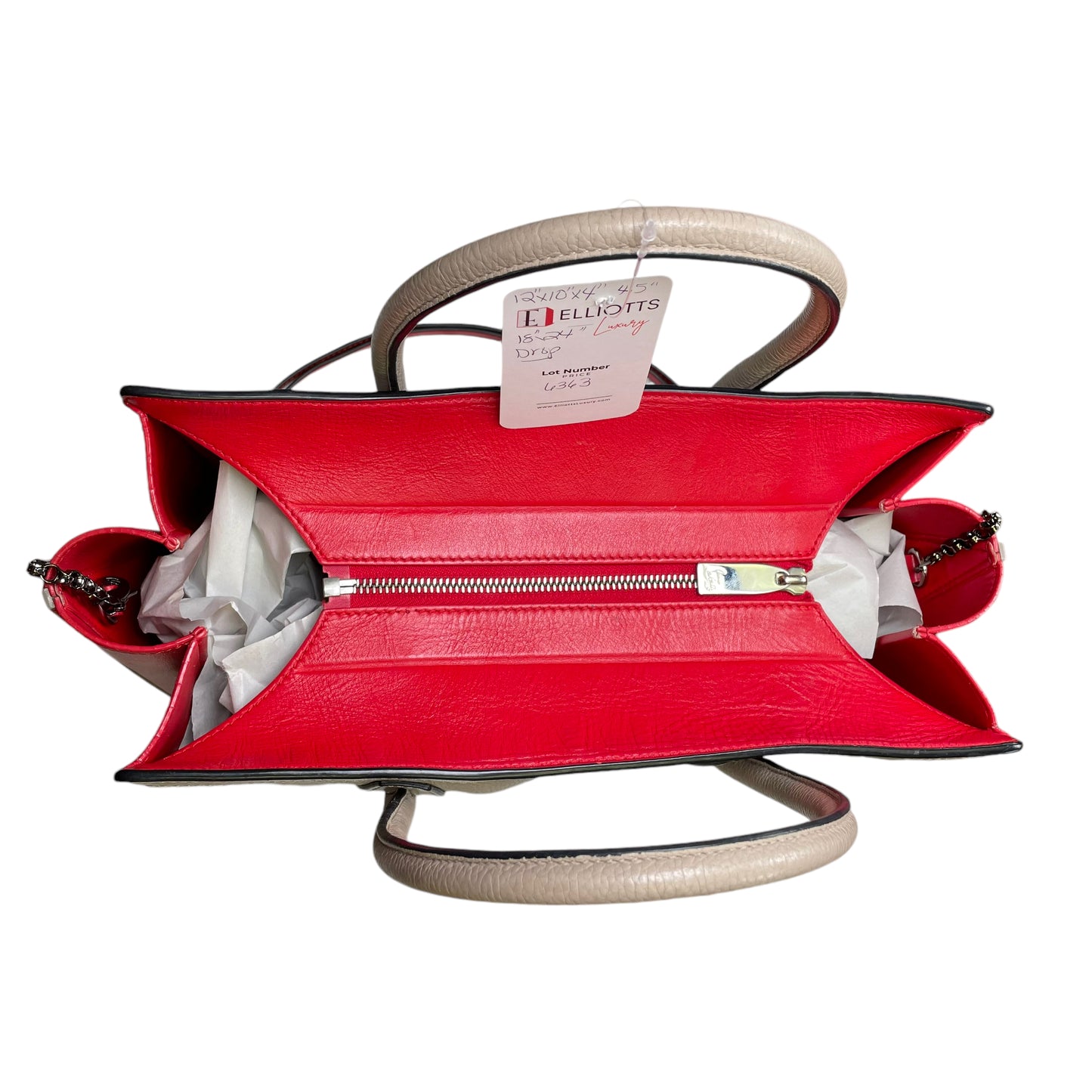 Christian Louboutin Paloma Taupe Calf Skin Red Tote 2 Way Crossbody Should Purse
