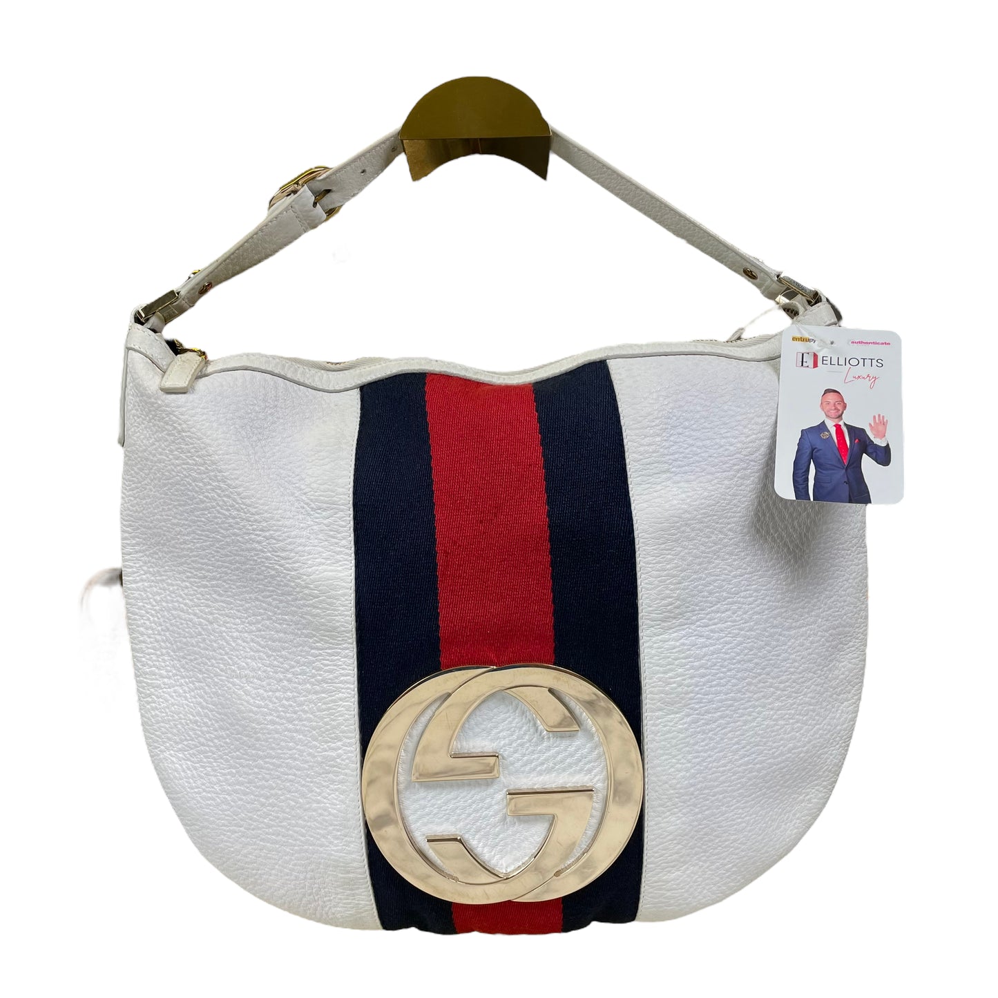 Gucci GG Sherry Blonde White Large Pebbled Gold Tone Hardware Shoulder Purse