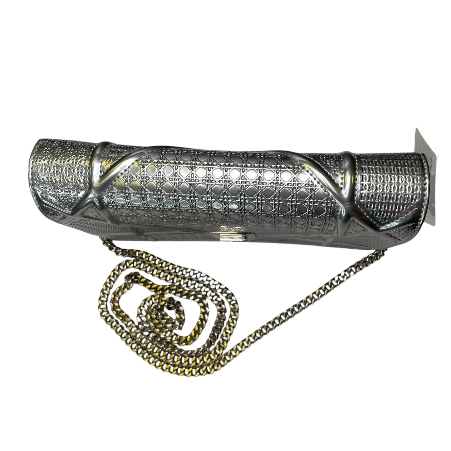 Christian Diorama Micro Silver Mini Clutch Chain Flap 2 Way Metallic Shoulder Purse