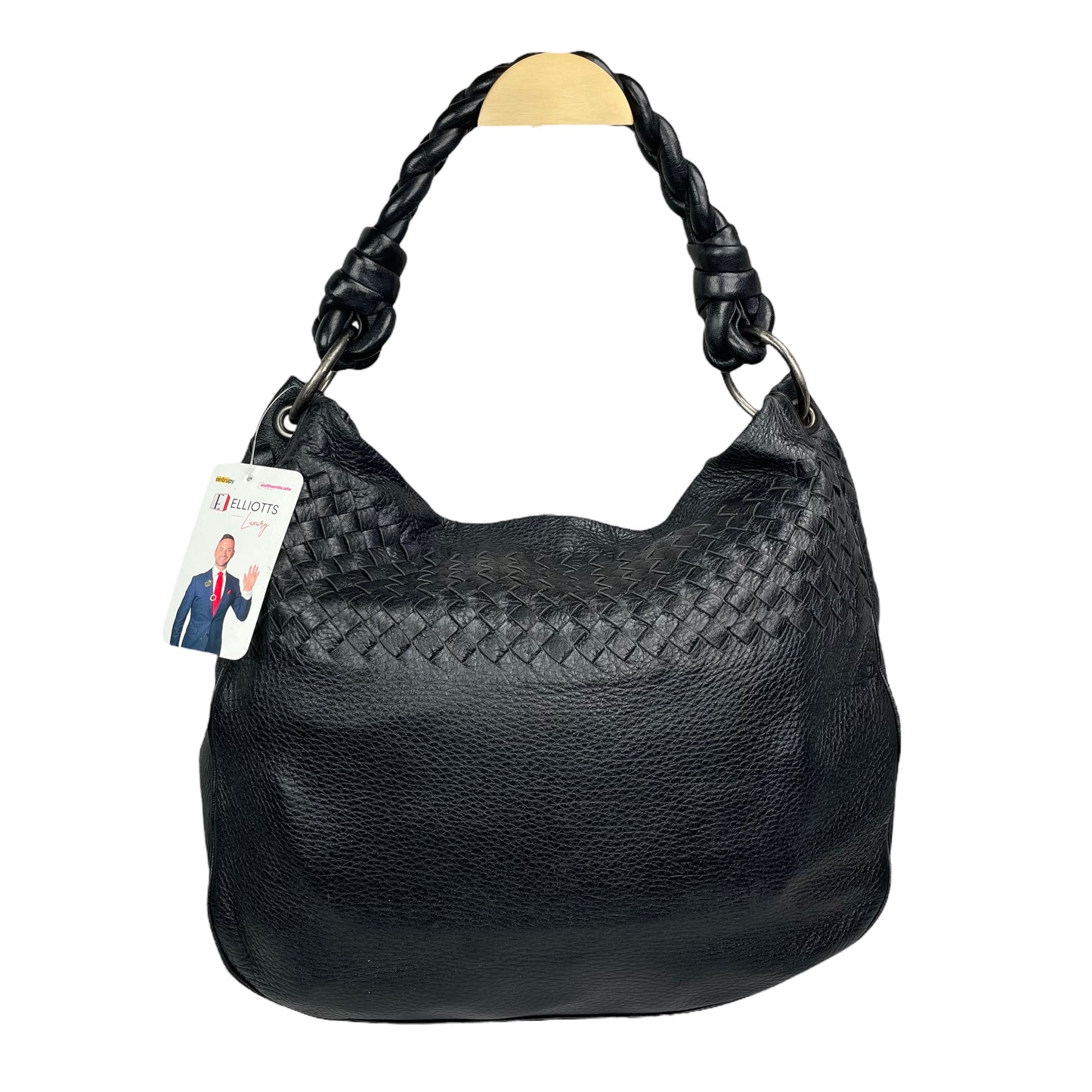Bottega Veneta Intrecciato Black Medium Leather Gunmetal Hobo Shoulder Purse