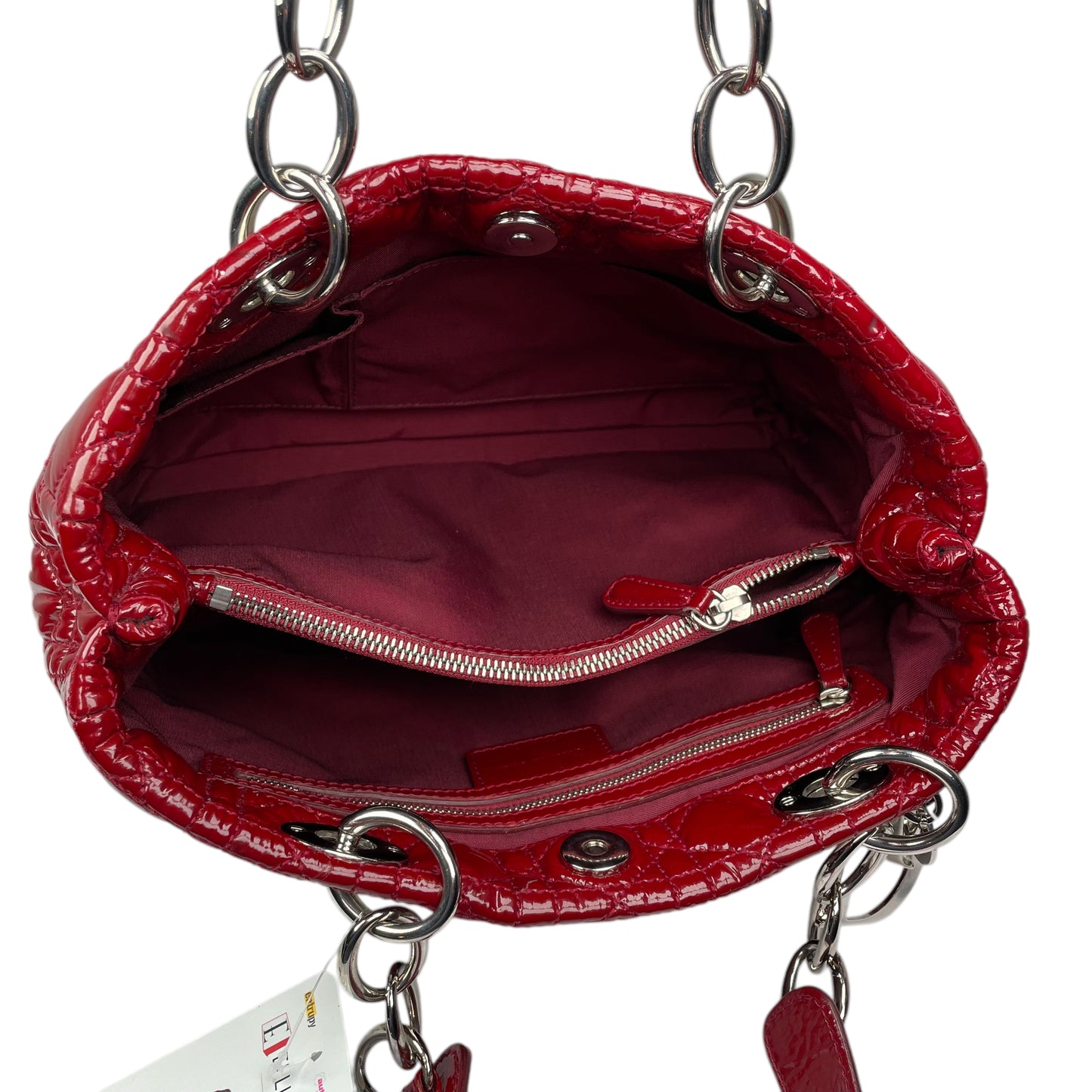 Christian Dior Lady Dior Soft Cannage Patent Quilted Silver Med Shoulder Purse