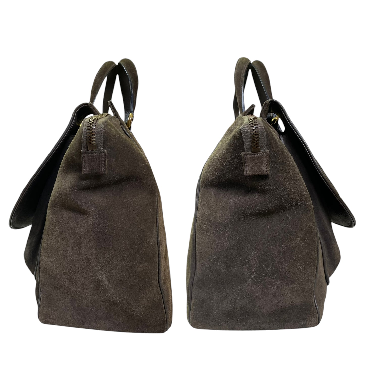 Gucci GG 1973 Top Handle Blondie XL Brown Suede Flap Satchel Travel Boston Bag