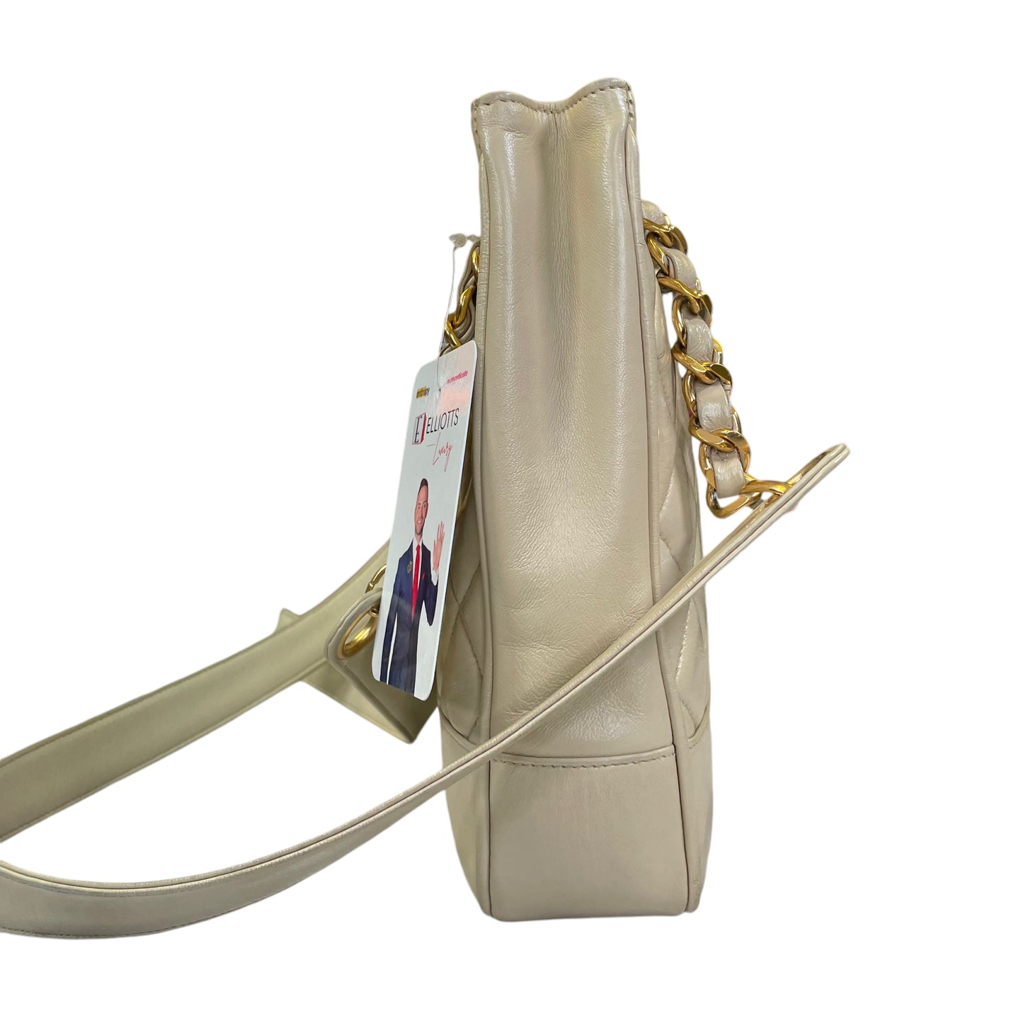 Chanel CC Matelasse Ivory Lambskin 24K Plated Chained Shoulder Three File Snap Purse