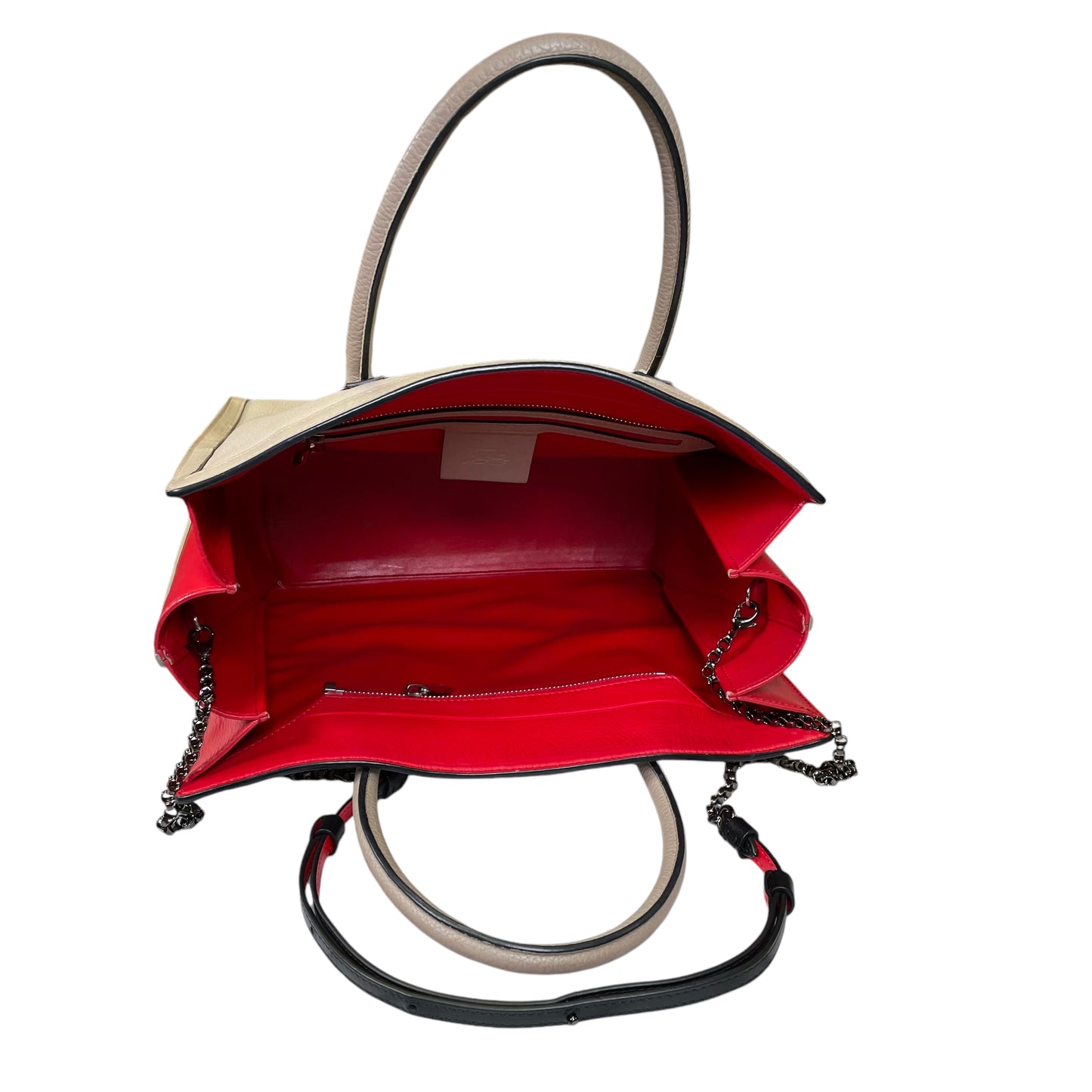 Christian Louboutin Paloma Taupe Calf Skin Red Tote 2 Way Crossbody Should Purse