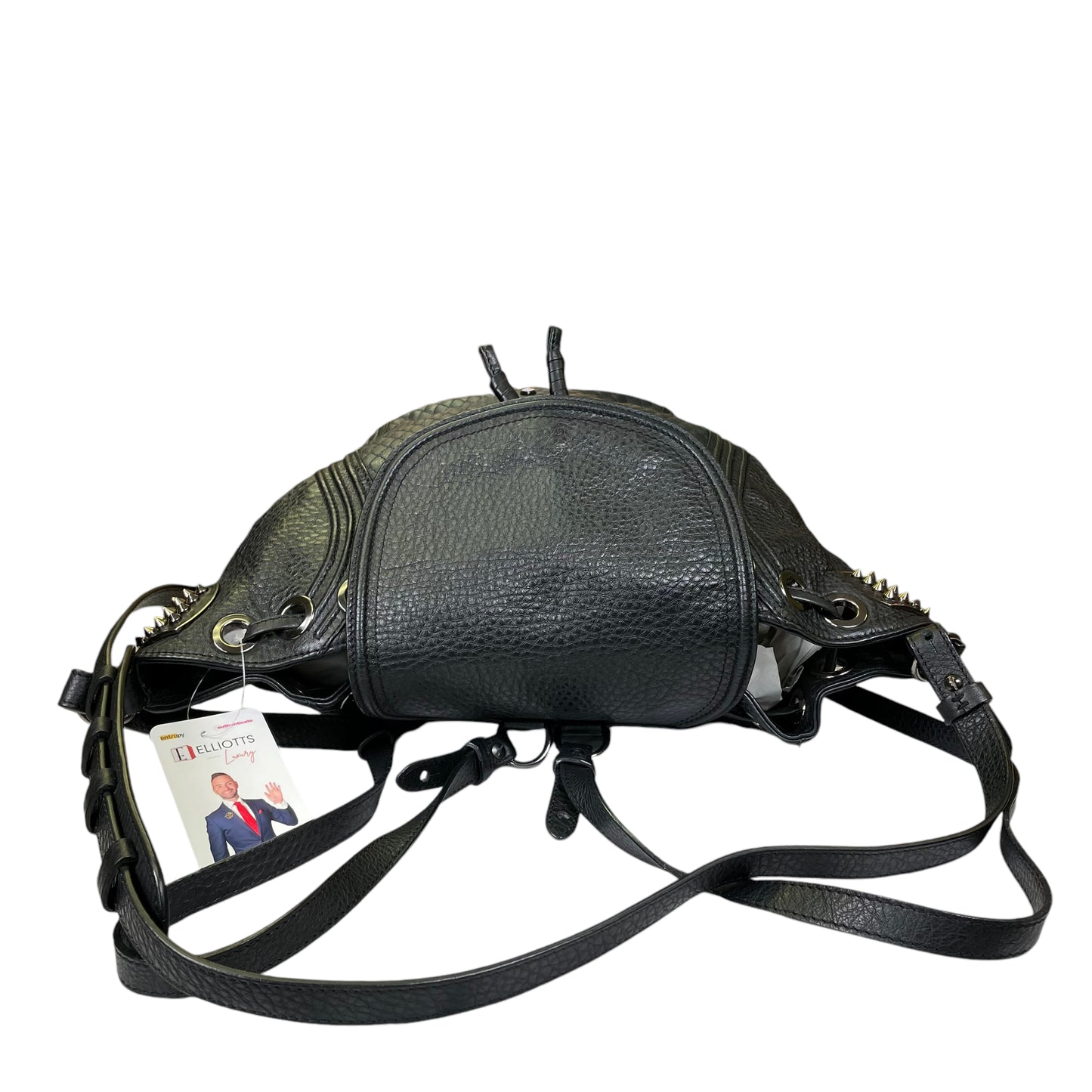 Christian Louboutin Drawstring Snap Backpack Stainless Studded Bucket Shoulder Crossbody 3 Way Purse
