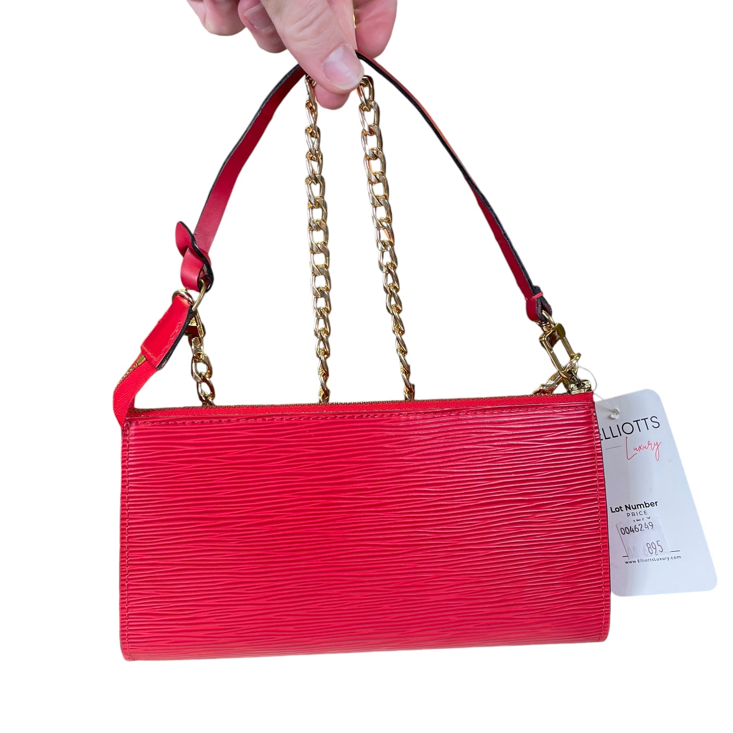 Louis Vuitton Red Epi Leather Pouchette 2 Way Mini Zip Clutch Shoulder Purse