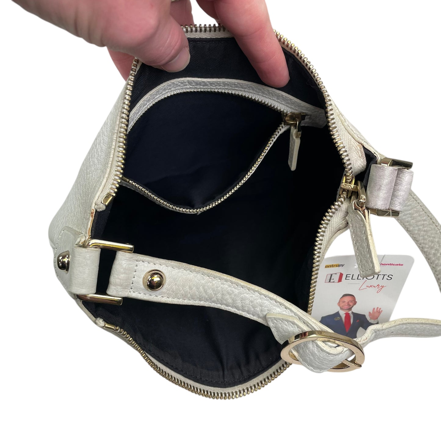 Gucci GG Sherry Blondie White Small Pebbled Gold Tone Hardware Shoulder Purse
