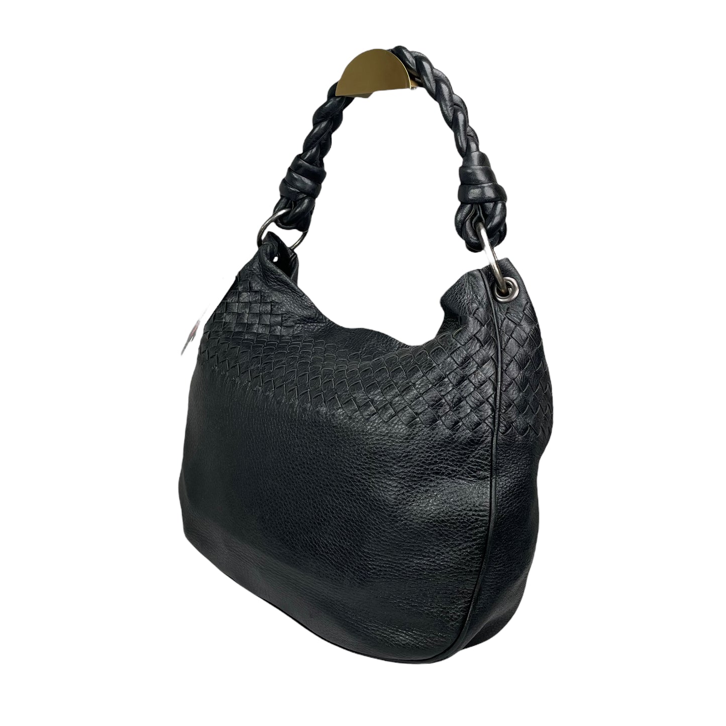 Bottega Veneta Intrecciato Black Medium Leather Gunmetal Hobo Shoulder Purse