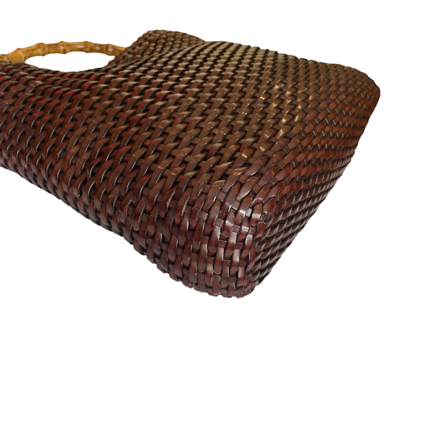 Gucci GG Coco Brown Mirco Basket Weave Bamboo Woven Shoulder Purse