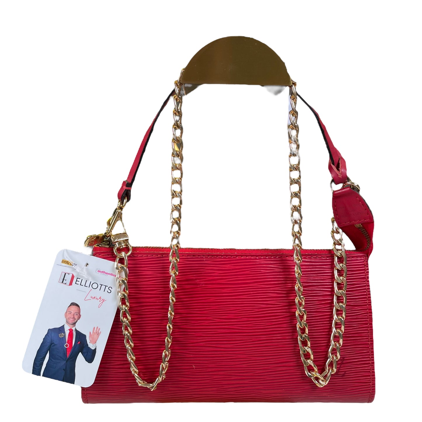 Louis Vuitton Red Epi Leather Pouchette 2 Way Mini Zip Clutch Shoulder Purse