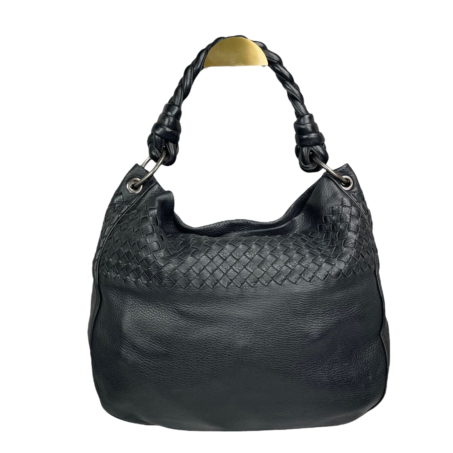 Bottega Veneta Intrecciato Black Medium Leather Gunmetal Hobo Shoulder Purse