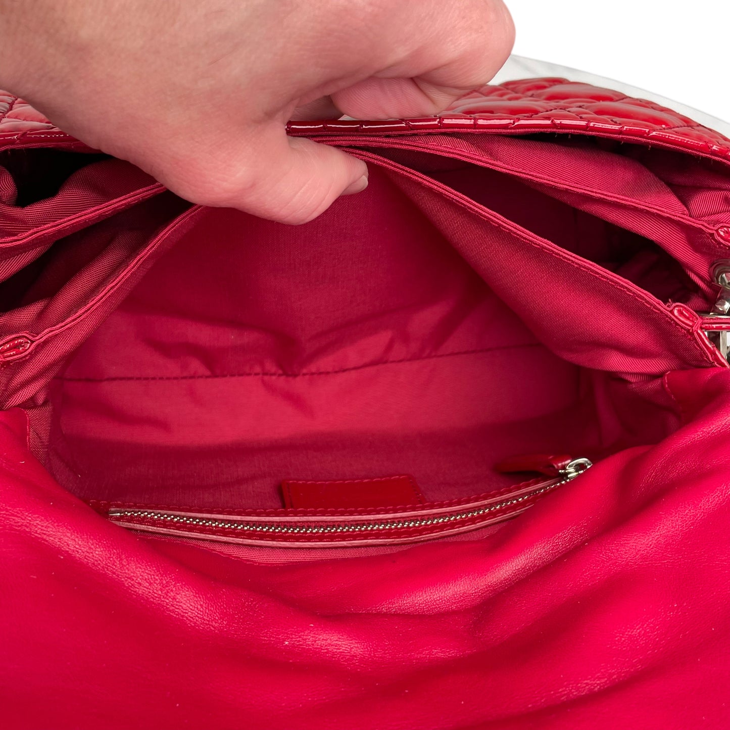 Christian Dior Red New Lock Patent Cannage Quilted Flap Shoulder Chain Purse