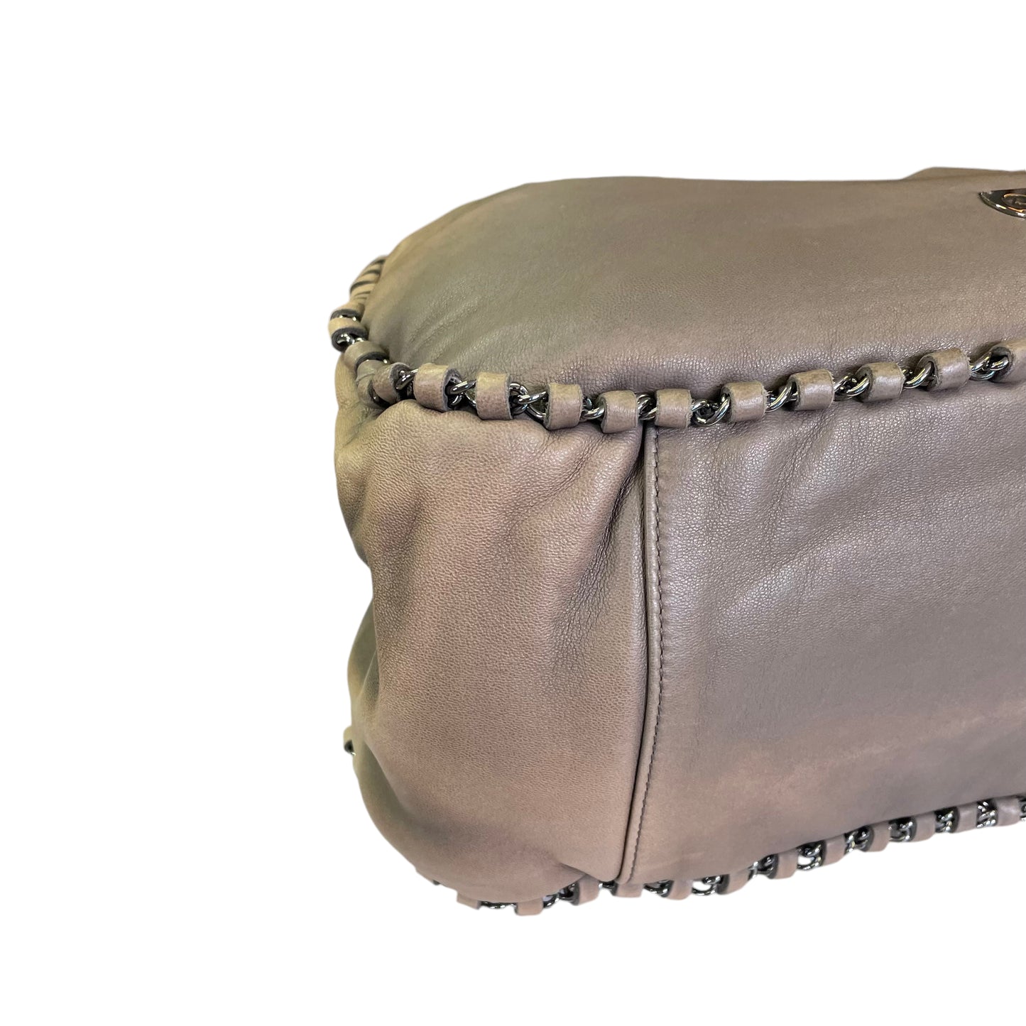 Chanel CC Lambskin Grey Hombre Whipstitch Gunmetal Chain Trim Hobo Purse