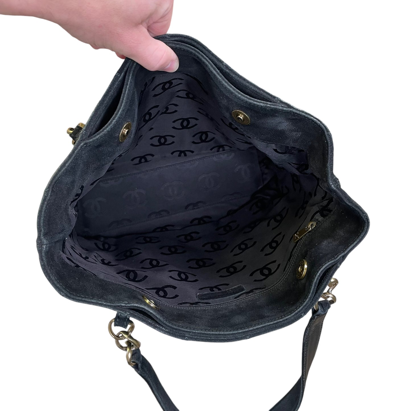 Chanel CC Wildstitch Black Slim Business Tote Brushed Bronze Shoulder Purse
