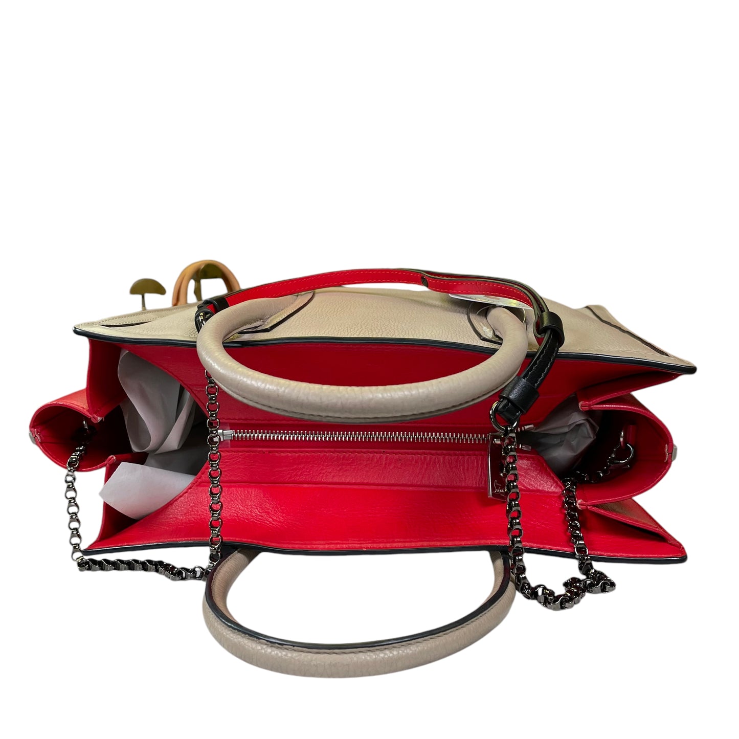 Christian Louboutin Paloma Taupe Calf Skin Red Tote 2 Way Crossbody Should Purse
