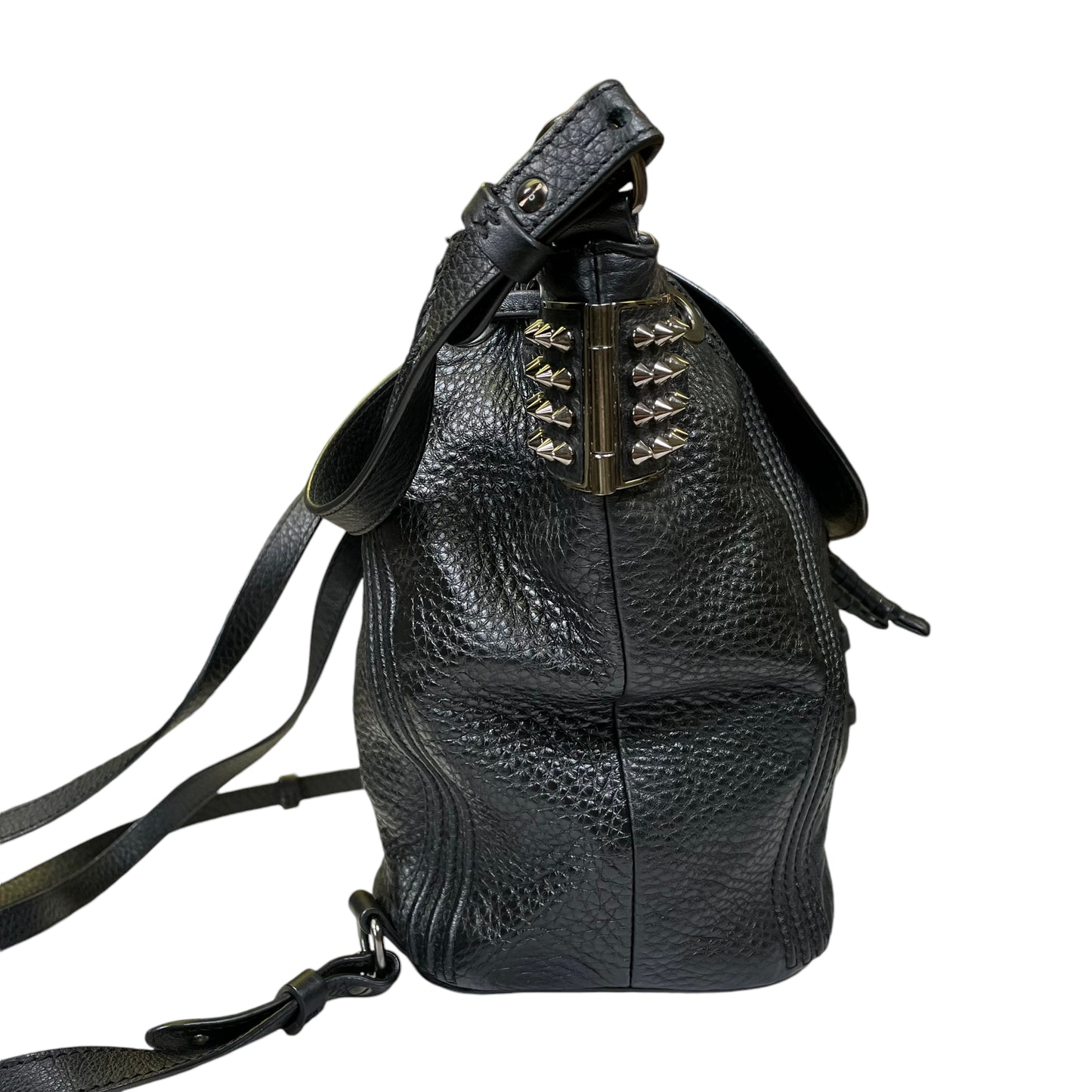 Christian Louboutin Drawstring Snap Backpack Stainless Studded Bucket Shoulder Crossbody 3 Way Purse