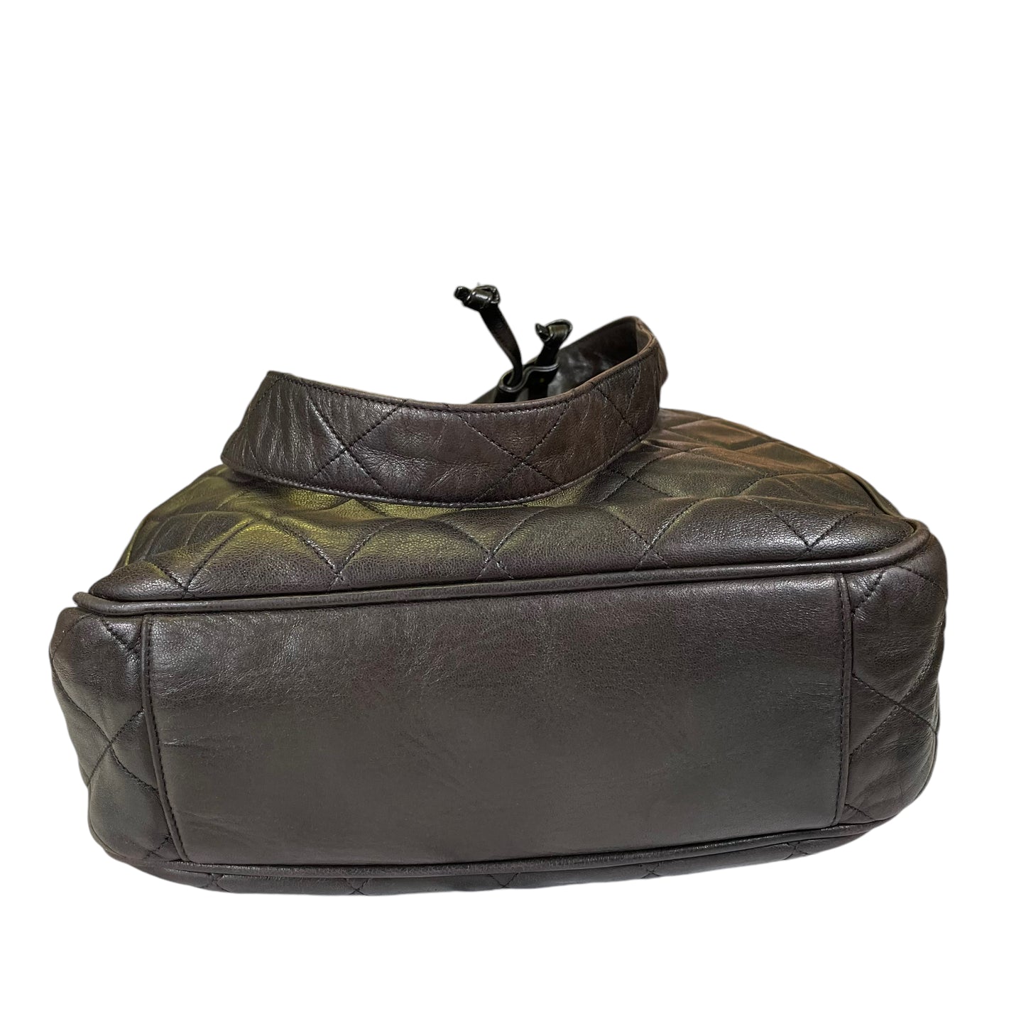 Chanel CC Gabrielle Dark Brown Quilted Lamb Leather Shoulder Hobo Drawstring Shoulder Purse