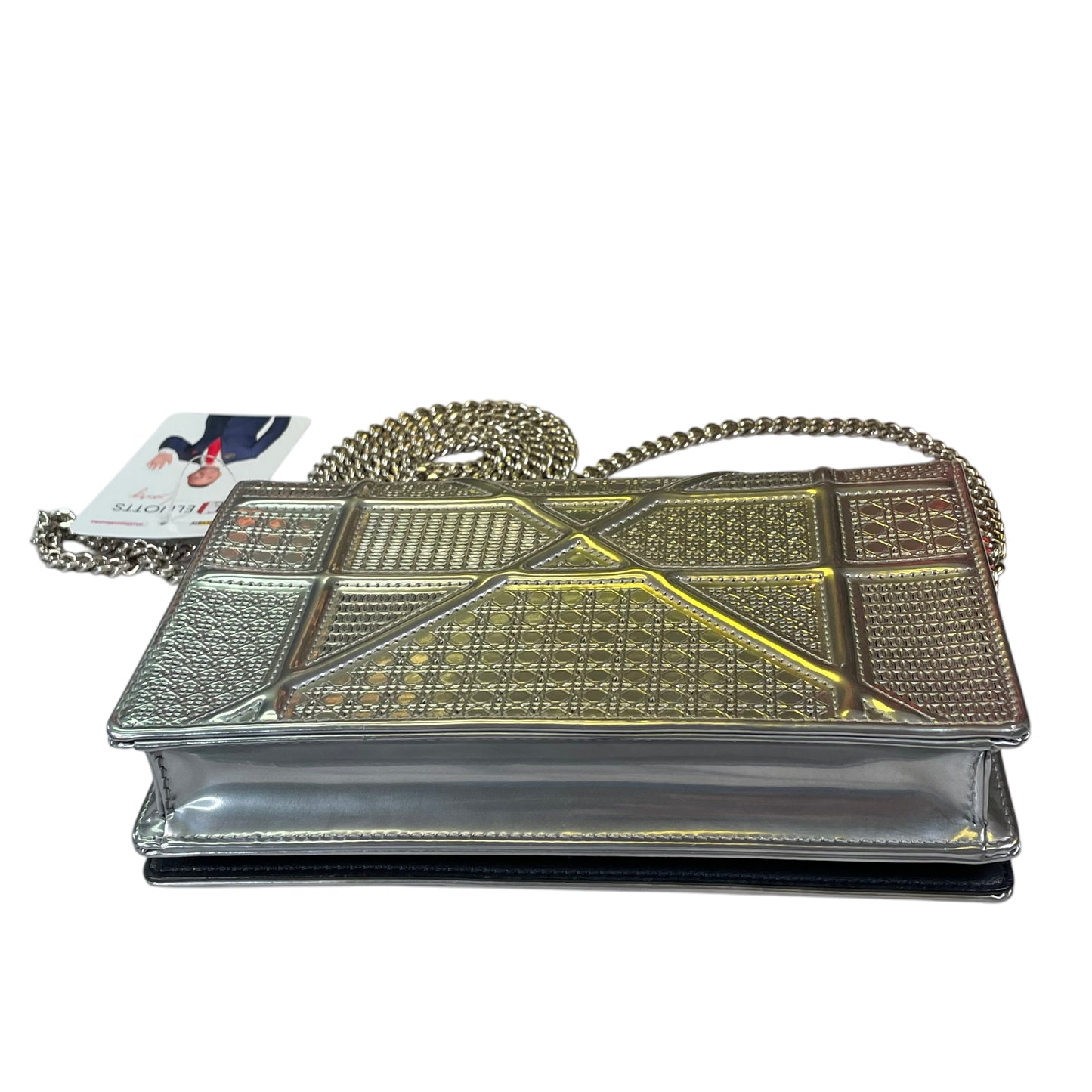 Christian Diorama Micro Silver Mini Clutch Chain Flap 2 Way Metallic Shoulder Purse
