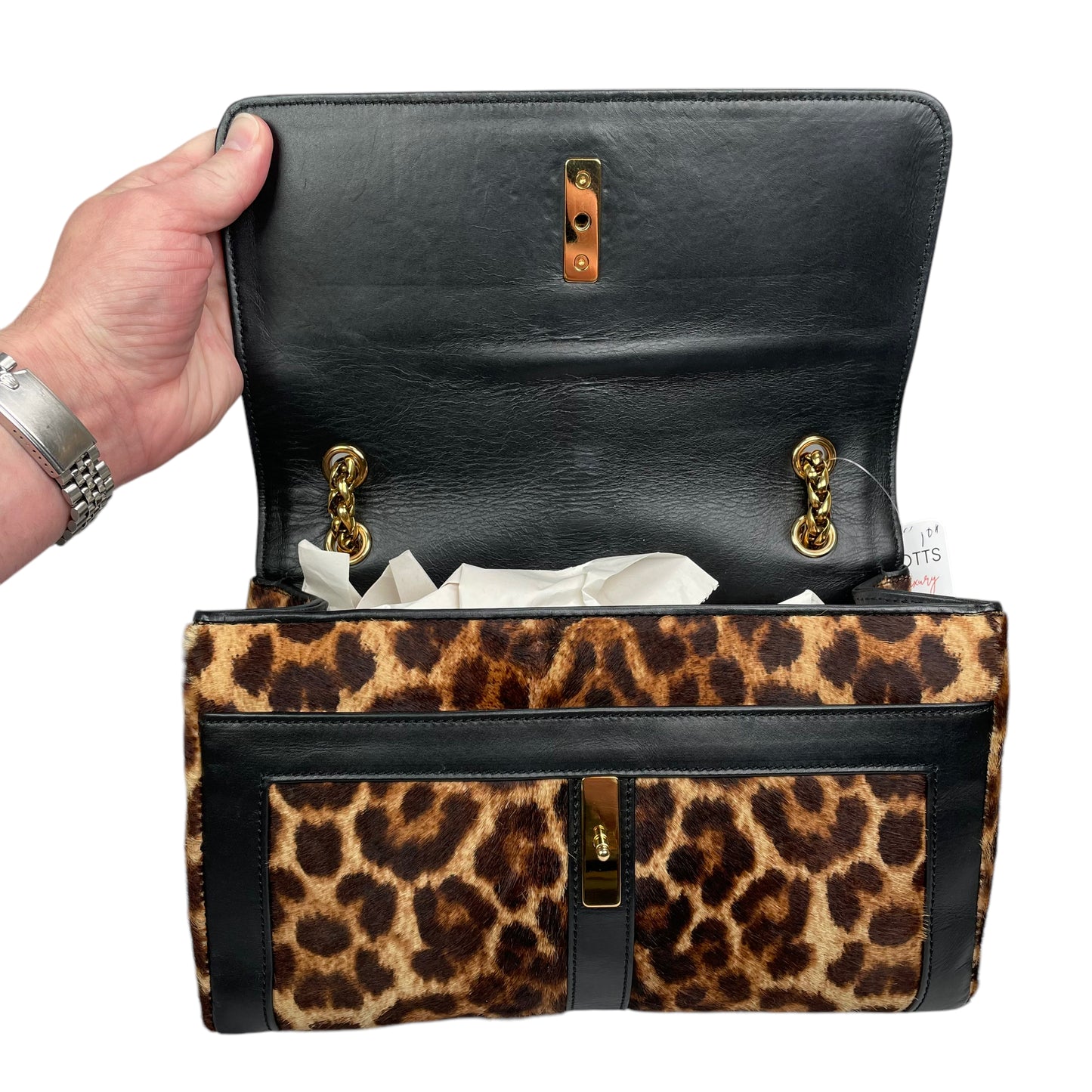 Christian Louboutin Bow Studded Cheetah Leopard 2-Way Flap Leather Black Gold Medium