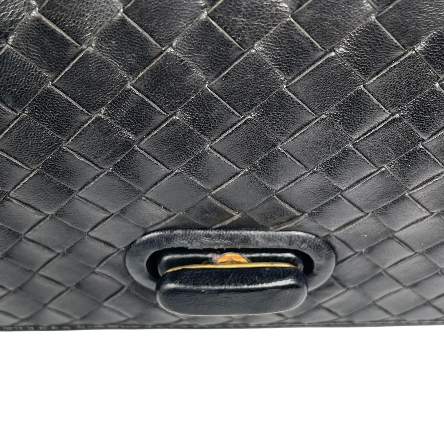 Bottega Veneta Black Intrecciato Leather Woven Top Handle Flap Turn-Lock Purse