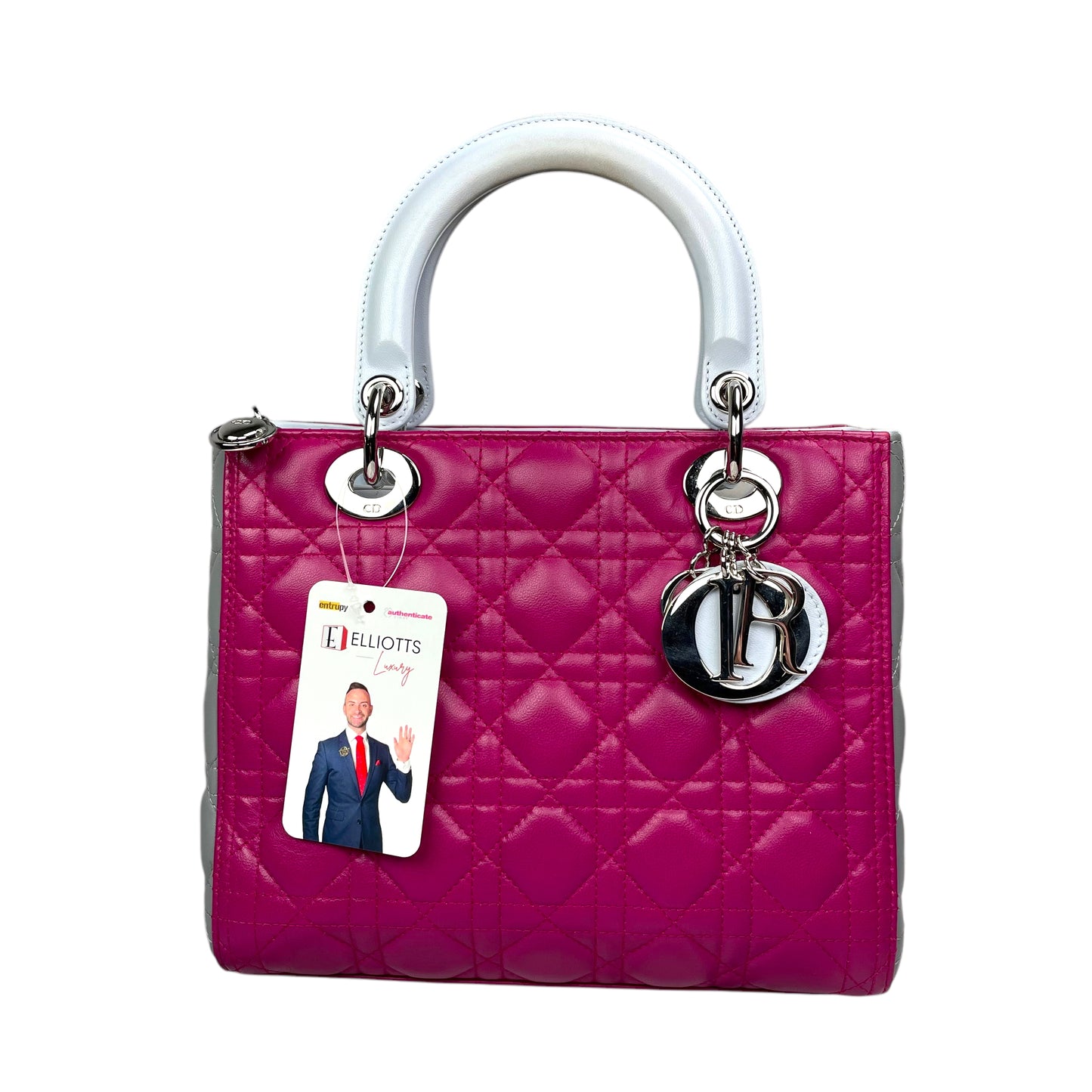 Christian Dior Lady Dior Cannage Limited Tri-Color Magenta Pale Blue Gray Purse