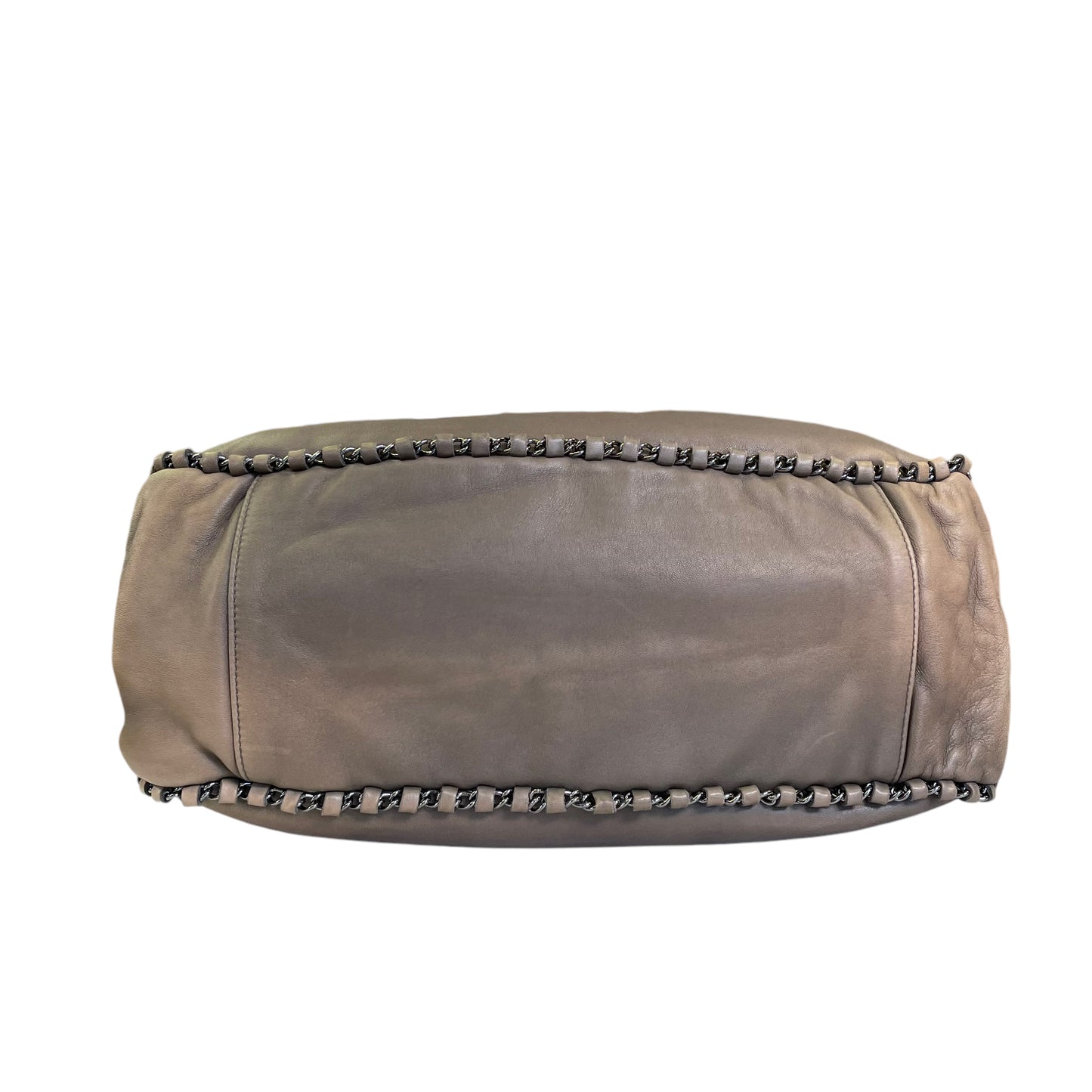 Chanel CC Lambskin Grey Hombre Whipstitch Gunmetal Chain Trim Hobo Purse
