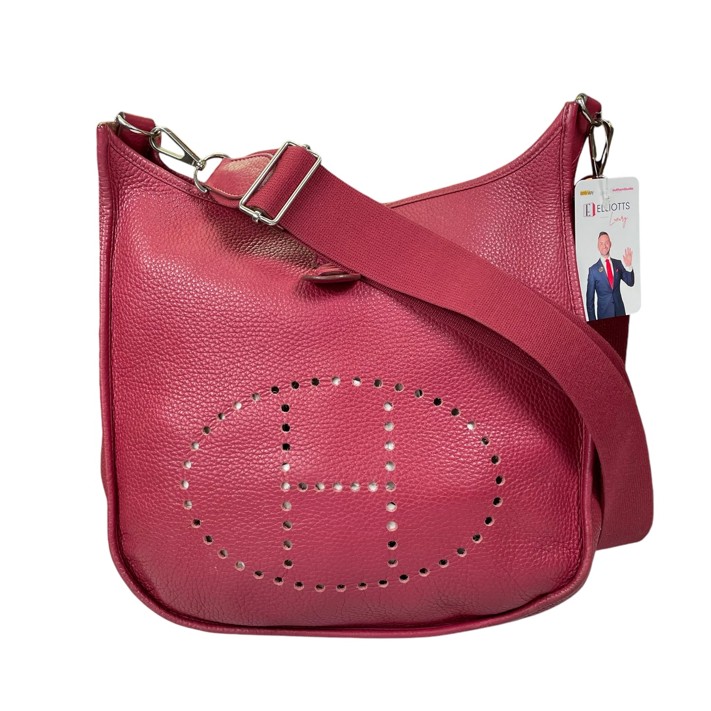 Hermes GM Evelyne Clemence Leather Burgundy Rose GM Crossbody Purse