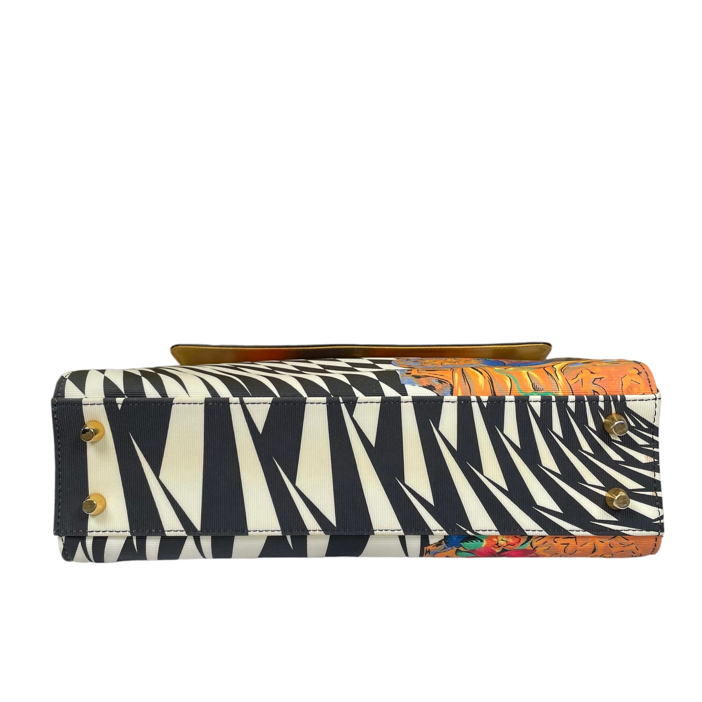 Gianni Versace Psychedelic Illusion Metallic Gold Black White Ball Printed Crossbody Shoulder Purse