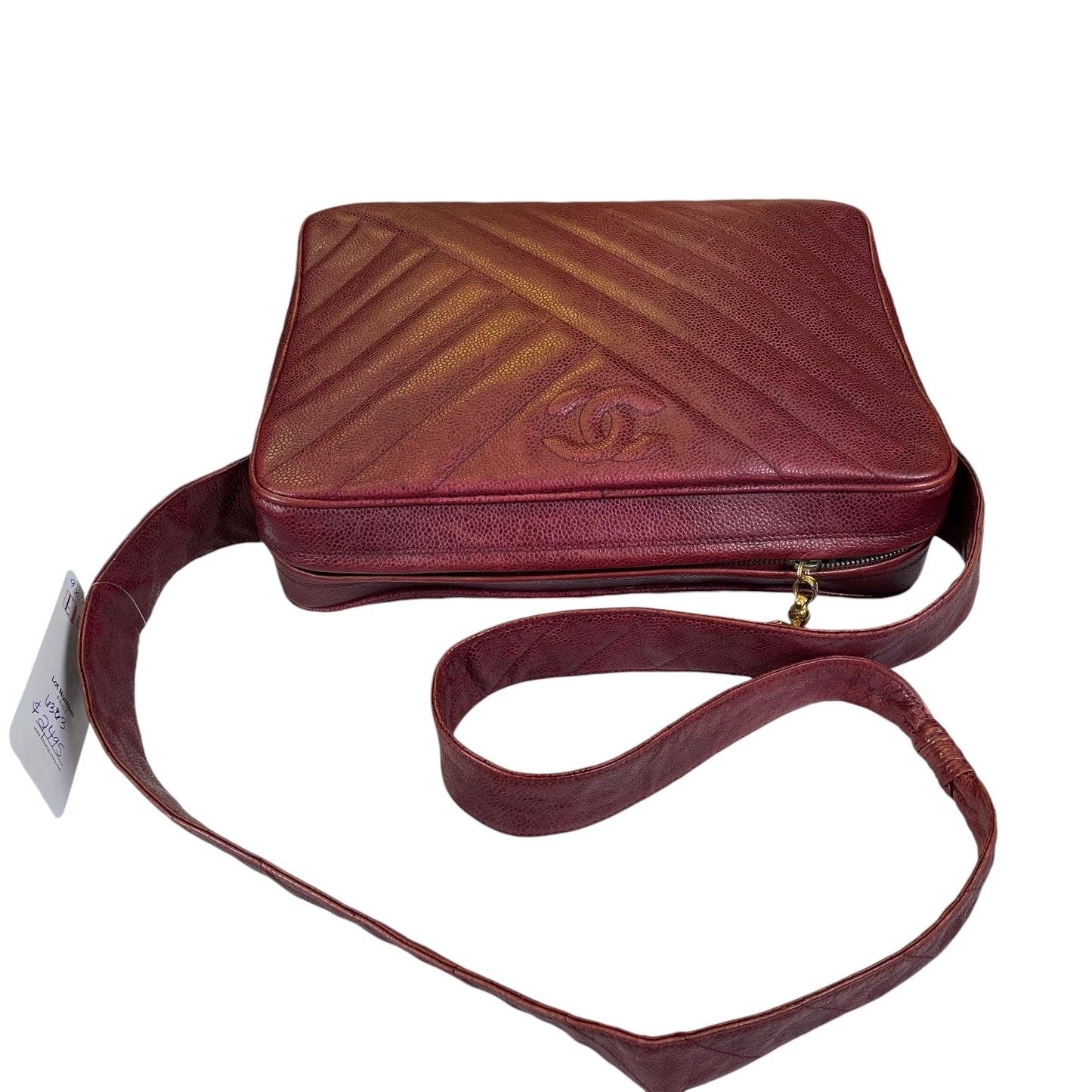 Chanel CC Chevron Caviar Leather Medium Burgundy Camera Shoulder Purse