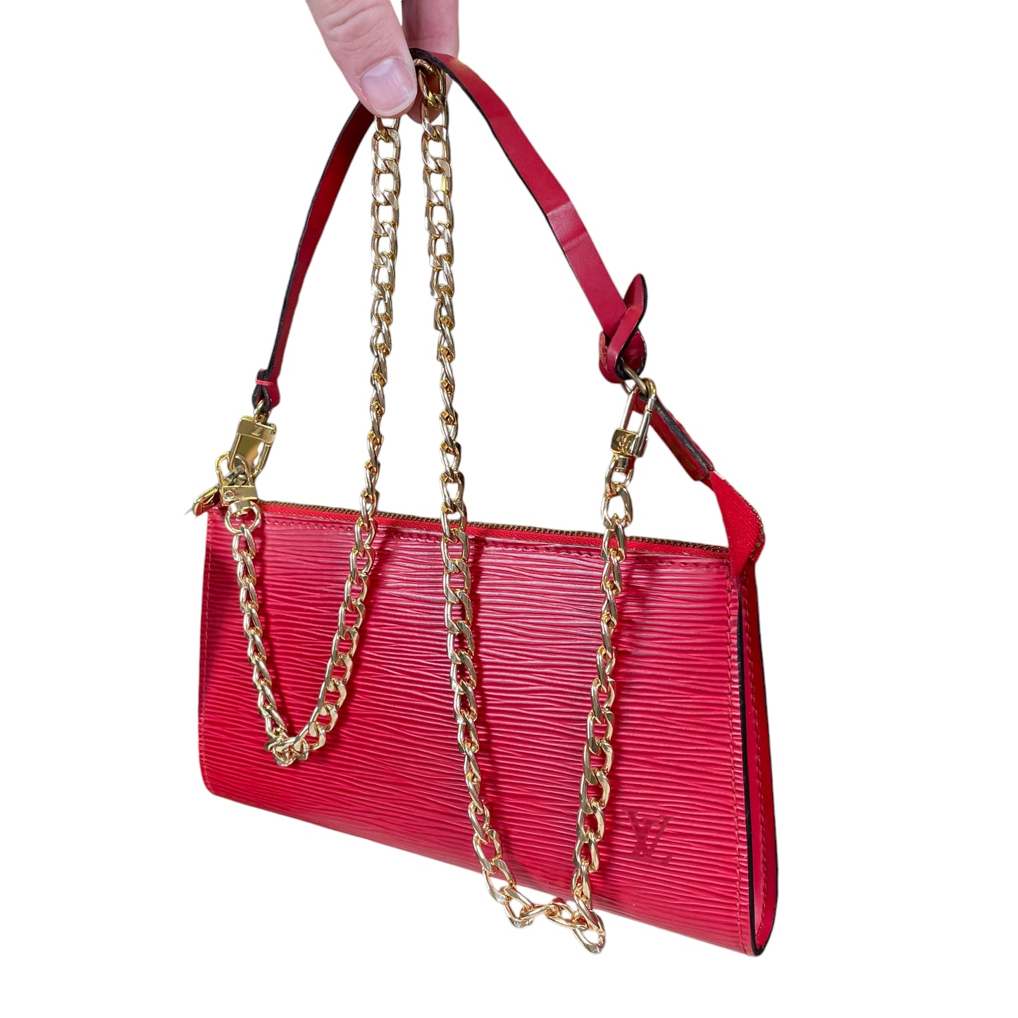 Louis Vuitton Red Epi Leather Pouchette 2 Way Mini Zip Clutch Shoulder Purse