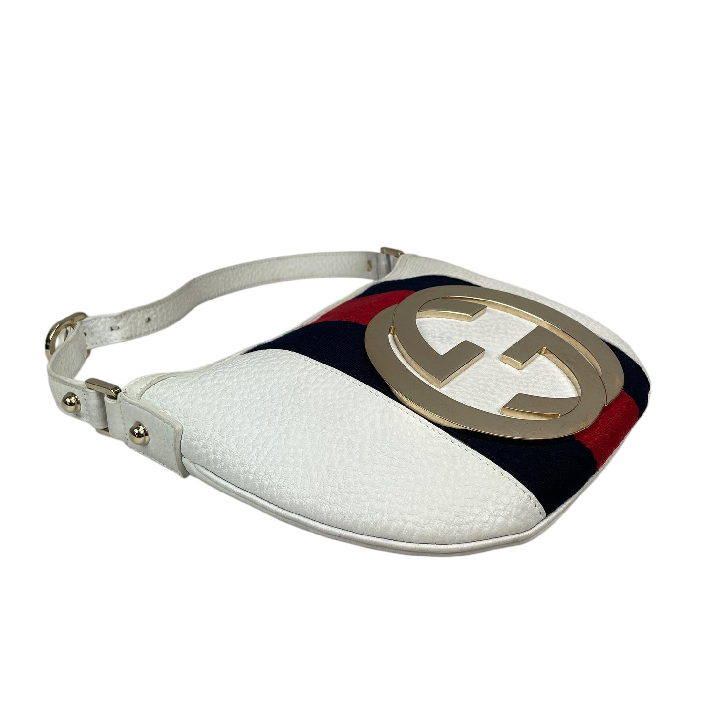 Gucci GG Sherry Blondie White Small Pebbled Gold Tone Hardware Shoulder Purse