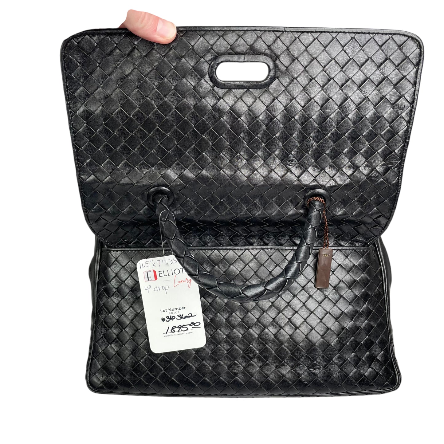 Bottega Veneta Black Intrecciato Leather Woven Top Handle Flap Turn-Lock Purse
