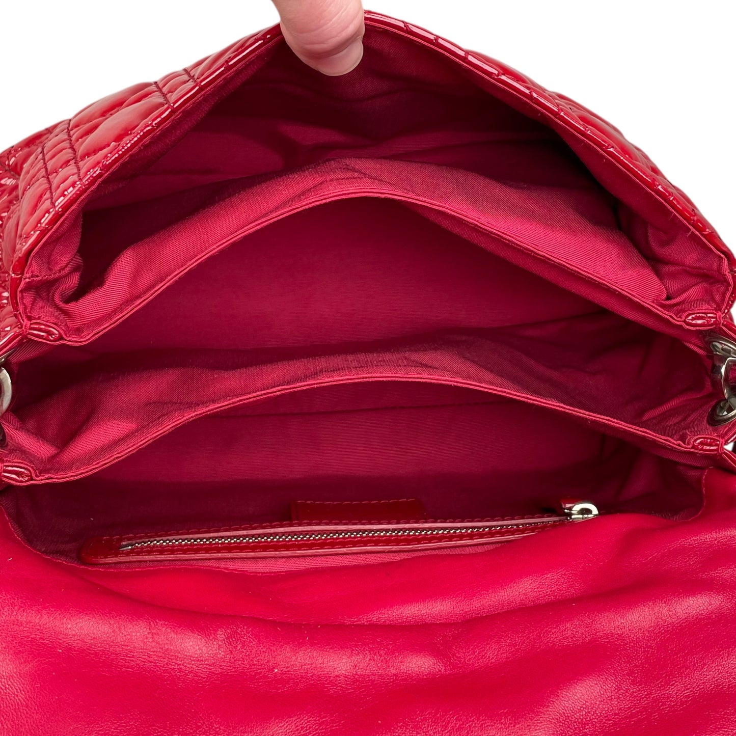 Christian Dior Red New Lock Patent Cannage Quilted Flap Shoulder Chain Purse
