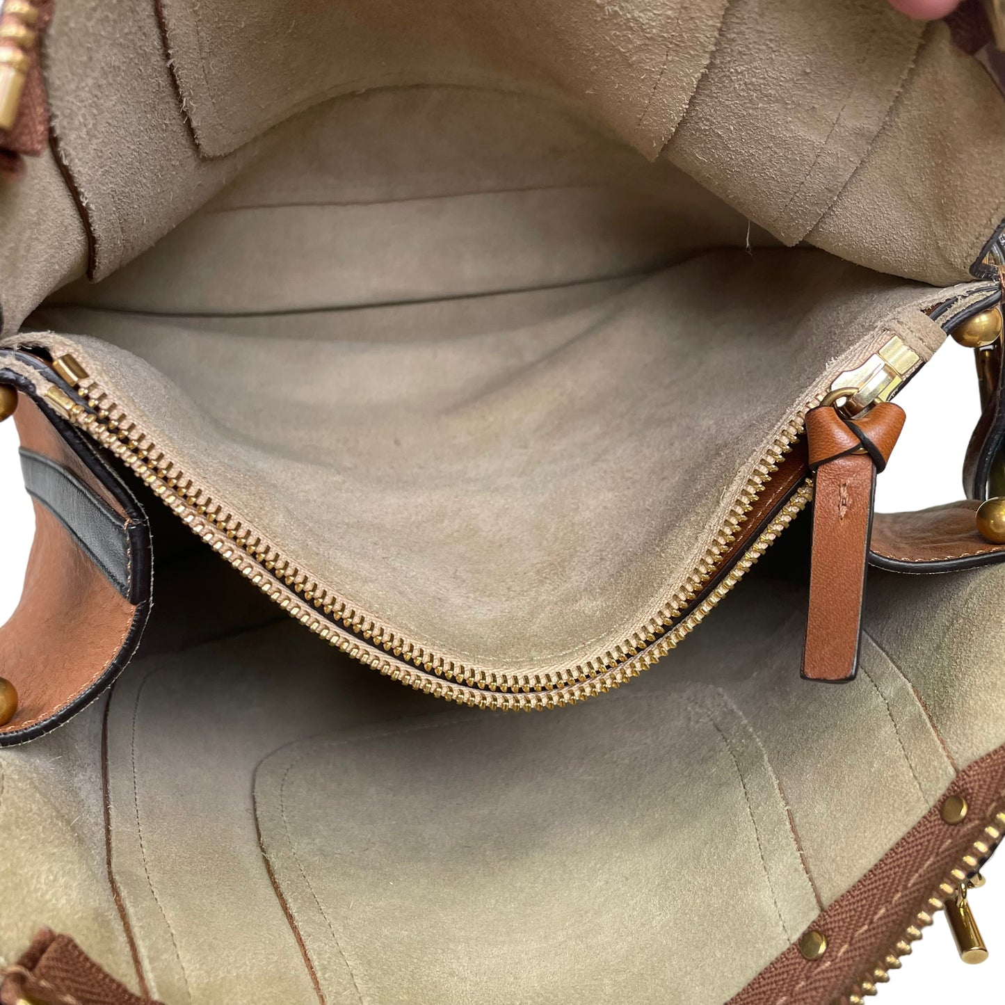 Chloe Haley Calf Skin Equestrian Bourbon Brown Bucket 2 Way Crossbody Shoulder Purse
