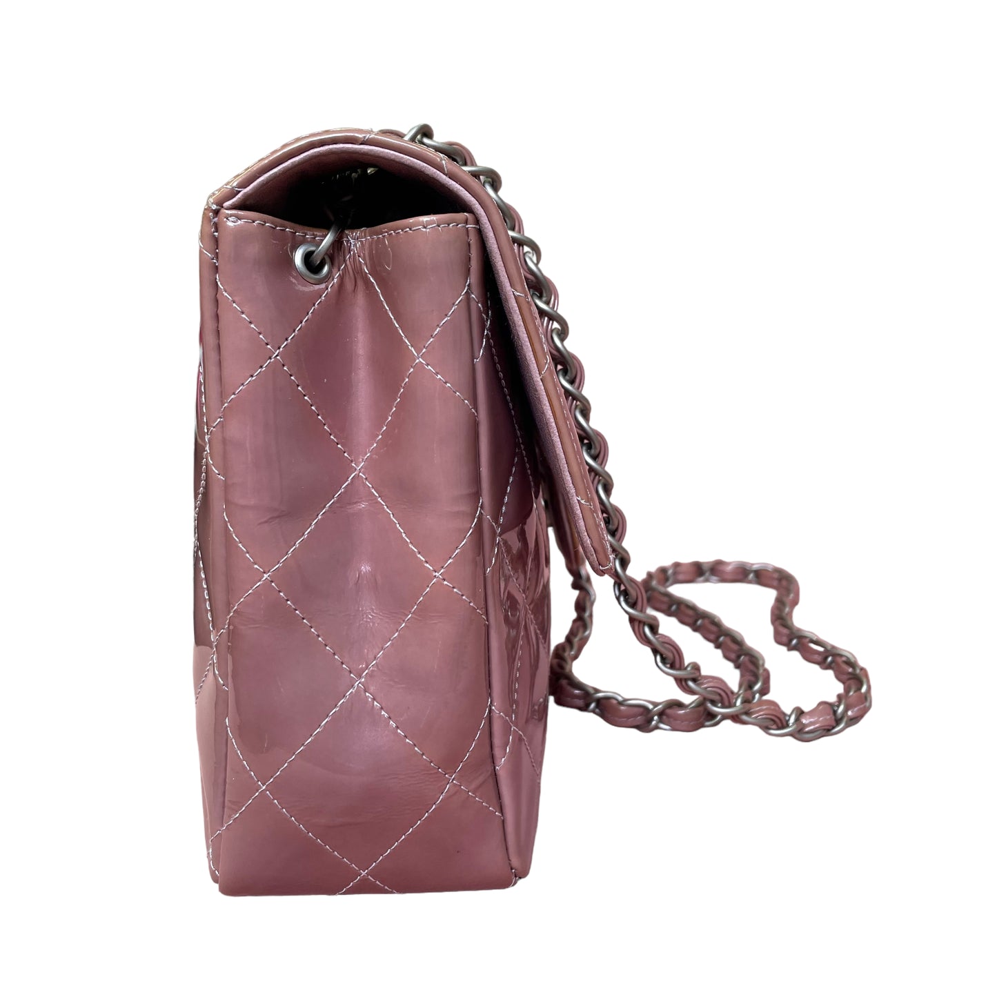 Chanel CC Purple Lilac Patent Brushed Silver Smokey Lilac Lambskin Single Flap