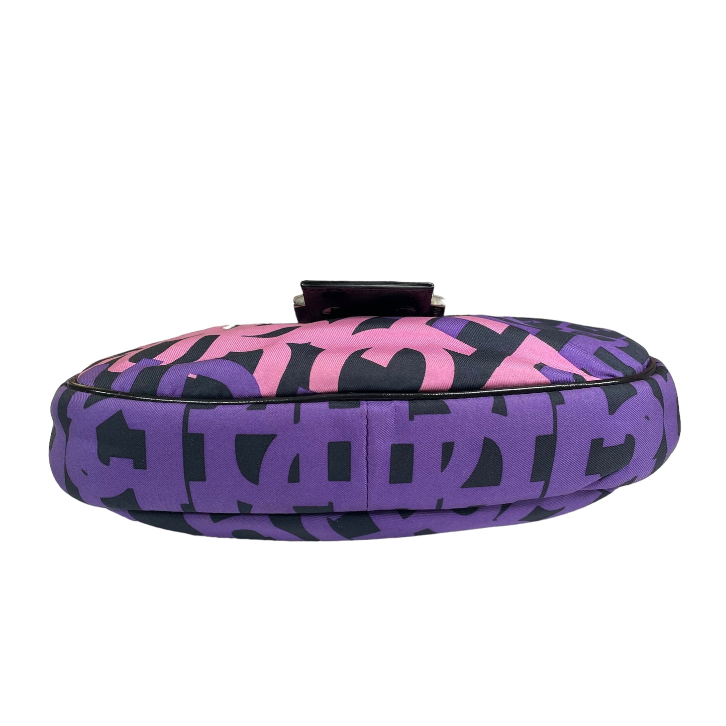 Fendi FF Croissant Graffiti Monogram Purple Black Patent Leather Sterling Shoulder Purse