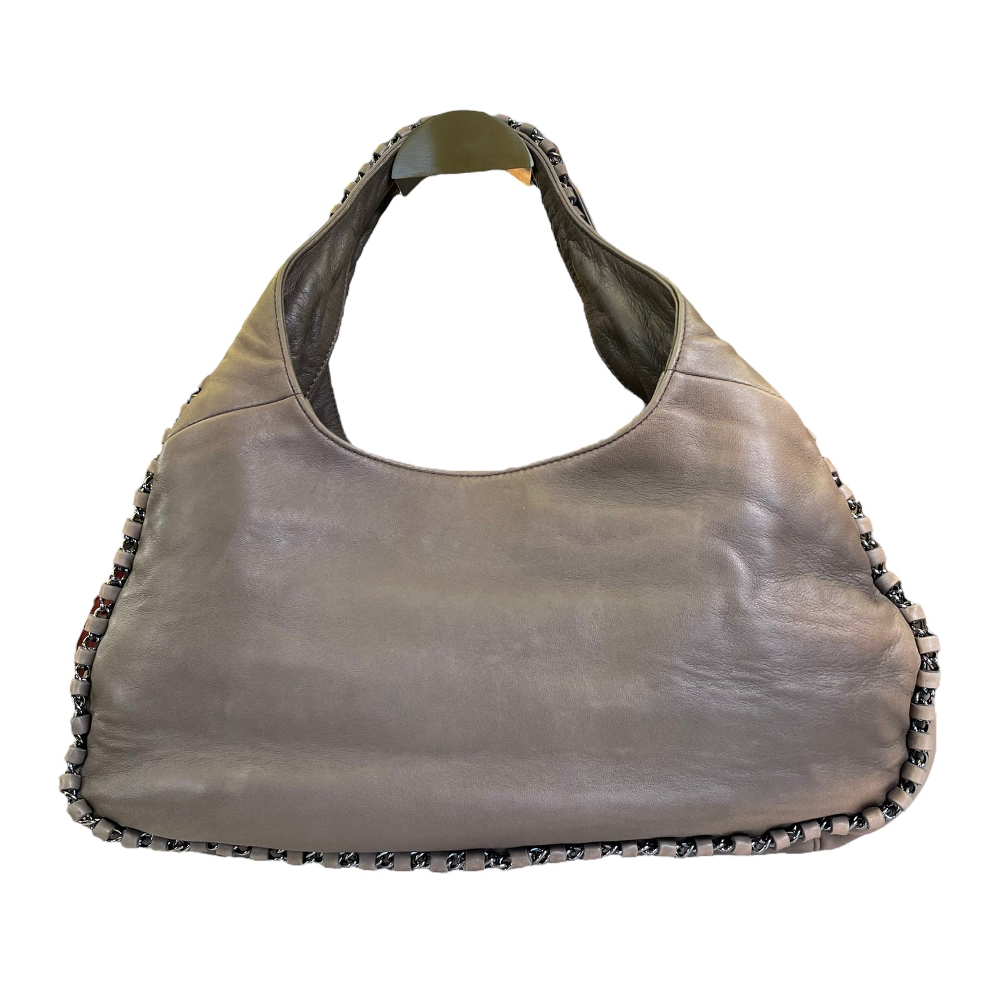 Chanel CC Lambskin Grey Hombre Whipstitch Gunmetal Chain Trim Hobo Purse