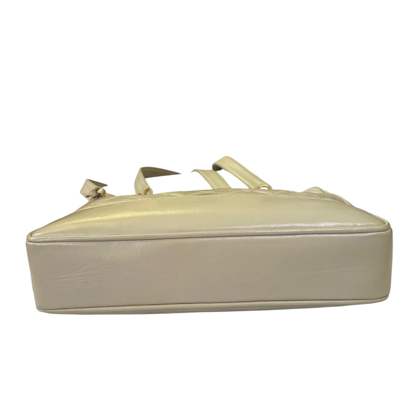 Chanel CC Matelasse Ivory Lambskin 24K Plated Chained Shoulder Three File Snap Purse