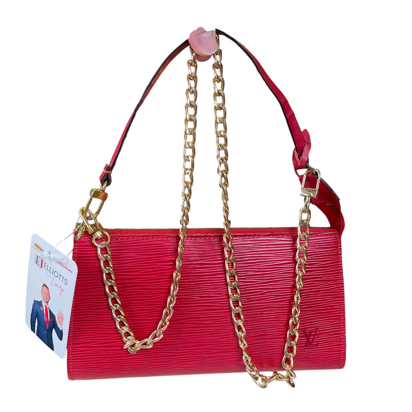 Louis Vuitton Red Epi Leather Pouchette 2 Way Mini Zip Clutch Shoulder Purse
