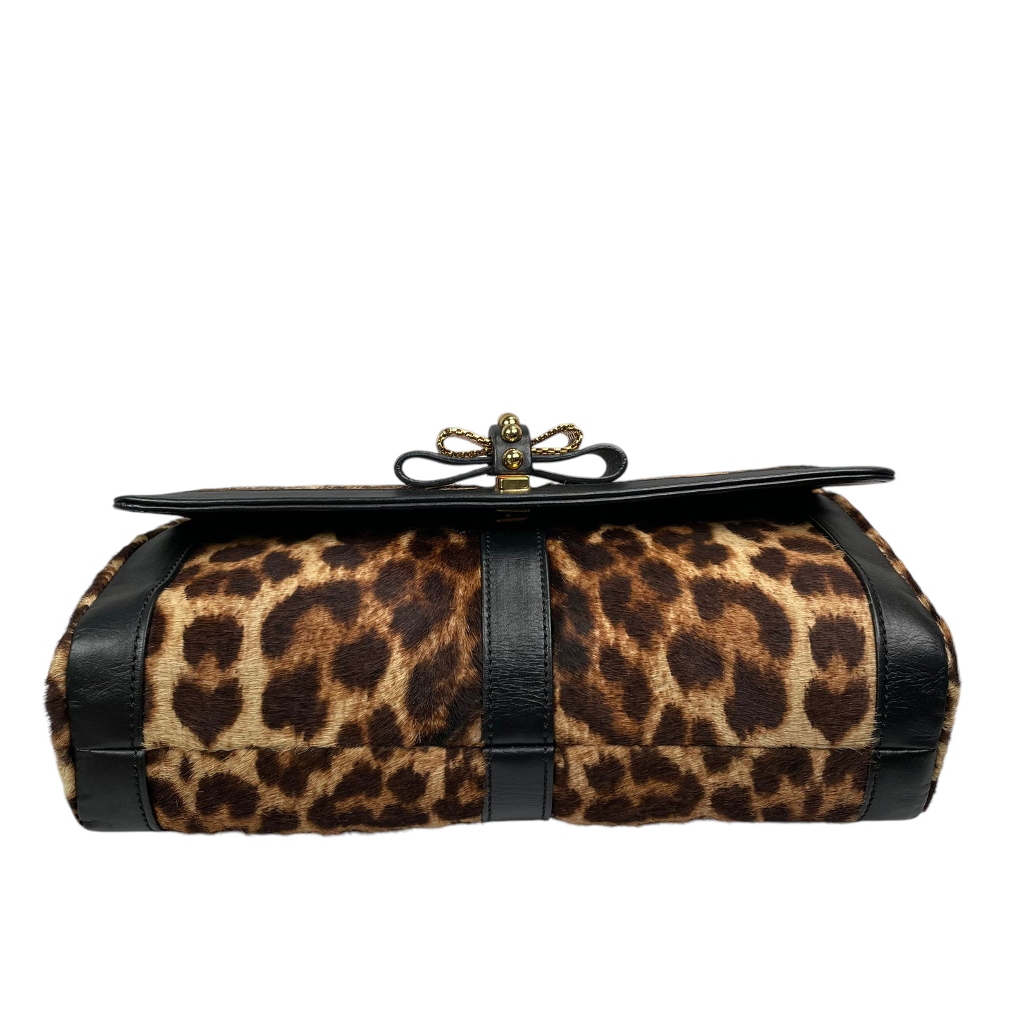 Christian Louboutin Bow Studded Cheetah Leopard 2-Way Flap Leather Black Gold Medium