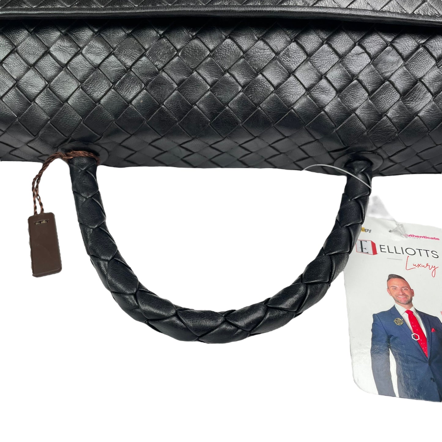 Bottega Veneta Black Intrecciato Leather Woven Top Handle Flap Turn-Lock Purse