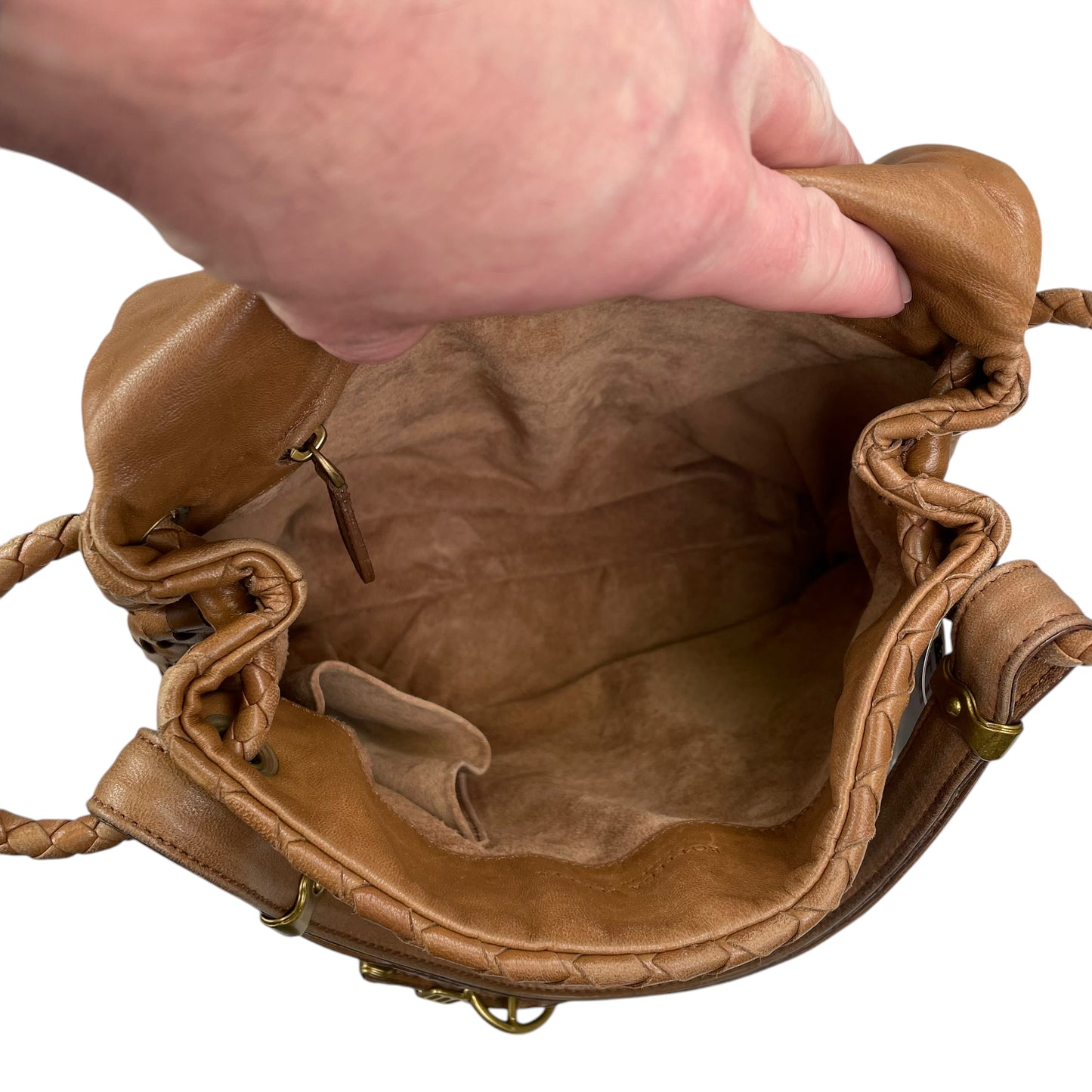 Bottega Veneta Intrecciato Nappa Light Brown Leather Clutch Small Shoulder Purse