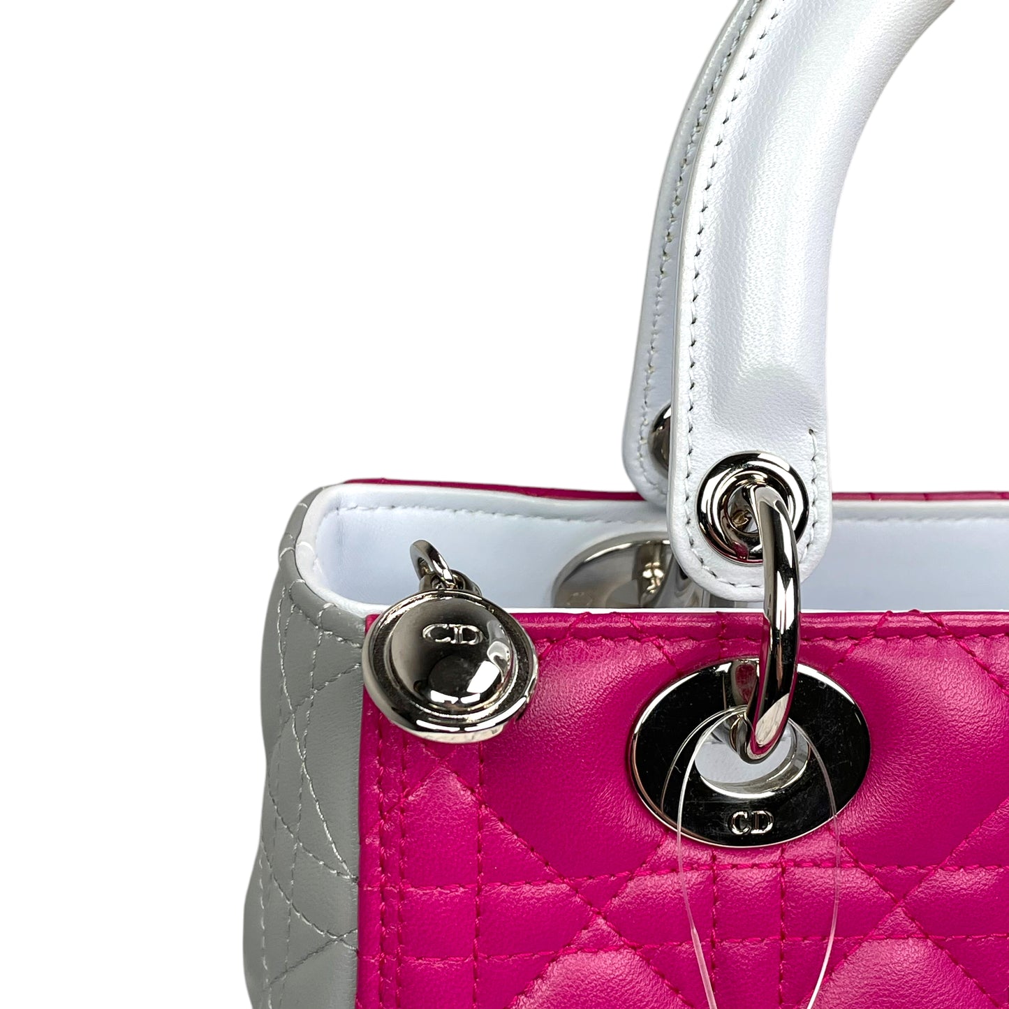 Christian Dior Lady Dior Cannage Limited Tri-Color Magenta Pale Blue Gray Purse